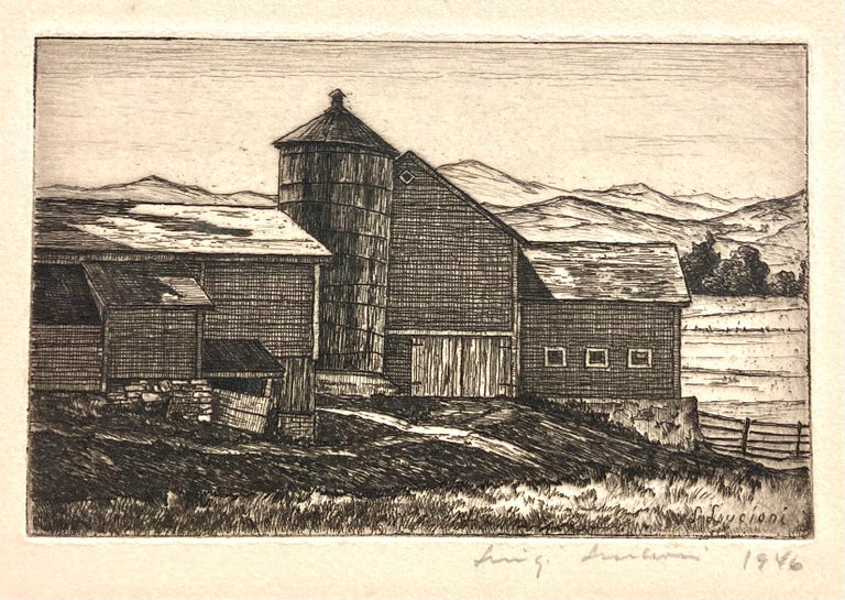 Luigi Lucioni Landscape Print - (New England Barn)
