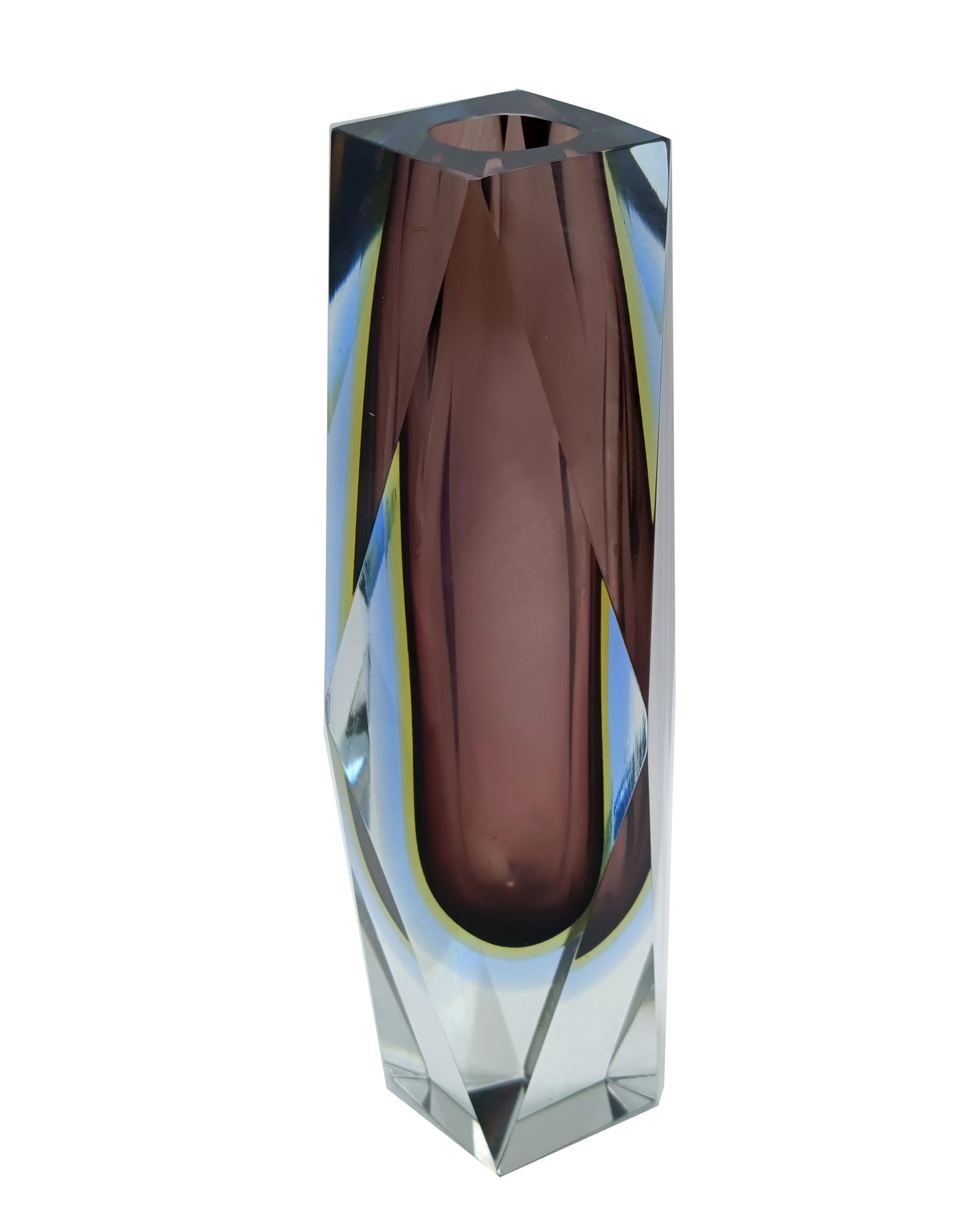 Mid-Century Modern Luigi Mandruzzato Faceted Murano Glass Vase, Italy 1950s For Sale