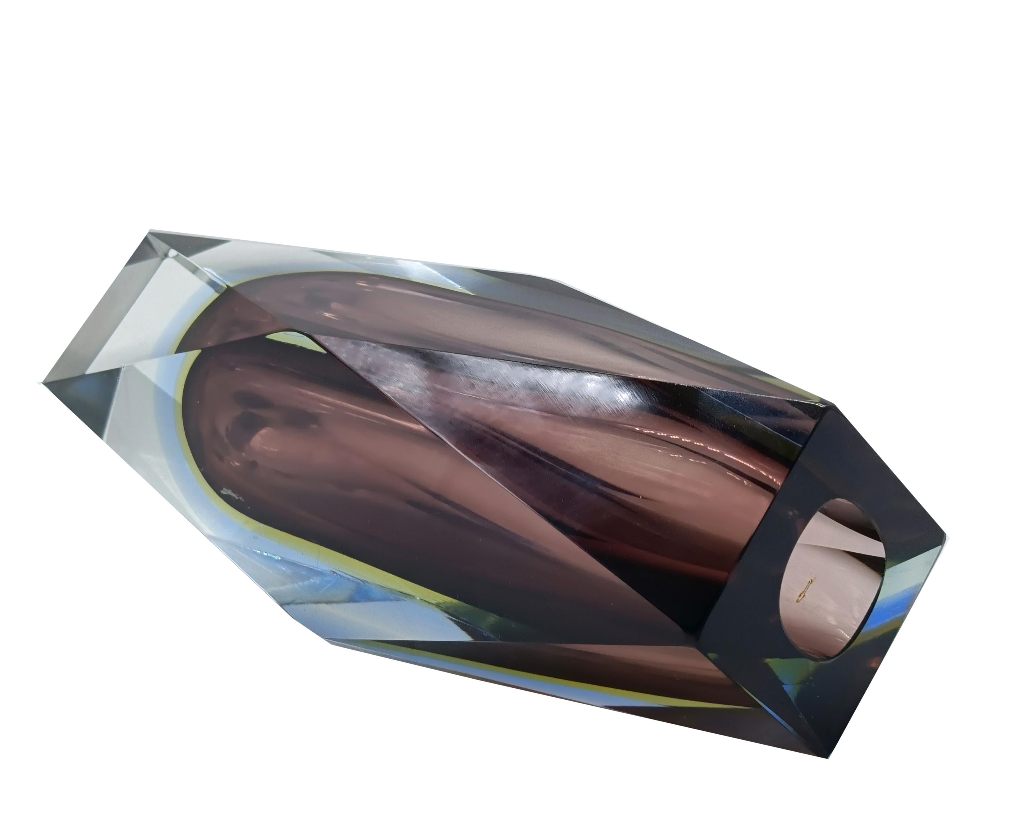 Italian Luigi Mandruzzato Faceted Murano Glass Vase, Italy 1950s For Sale