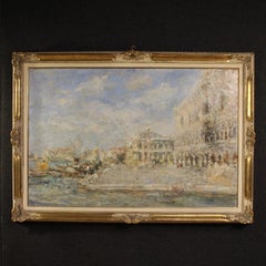 20th-Century Oil on Canvas Italian Painting by Luigi Mantovani: View of Venice