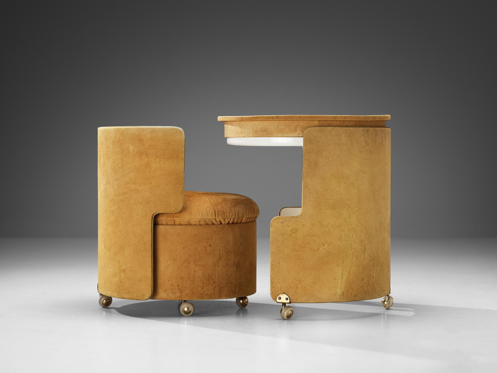 Steel Luigi Massoni ‘Dilly Dally’ Vanity Set With Table and Chair in Beige Alcantara
