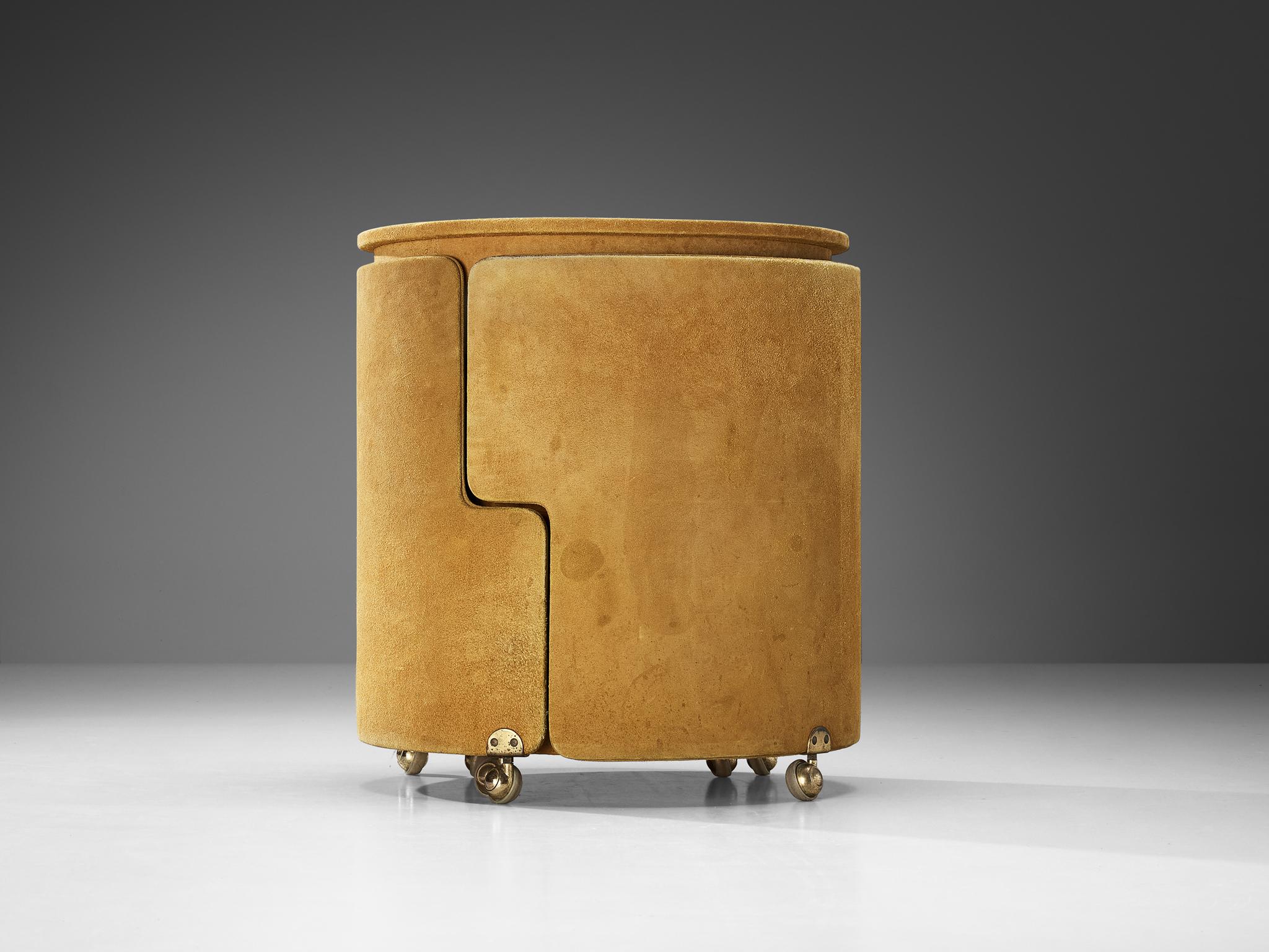 Mid-20th Century Luigi Massoni ‘Dilly Dally’ Vanity Set With Table and Chair in Beige Alcantara