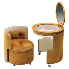 Retro Luigi Massoni ‘Dilly Dally’ Vanity Set With Table and Chair in Beige Alcantara