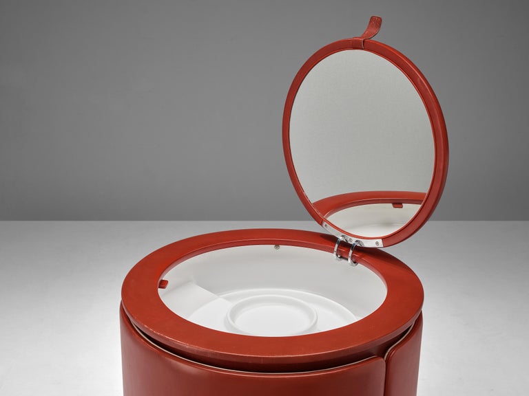 Mid-Century Modern Luigi Massoni ‘Dilly Dally’ Vanity Set with Table and Chair in Red Leatherette