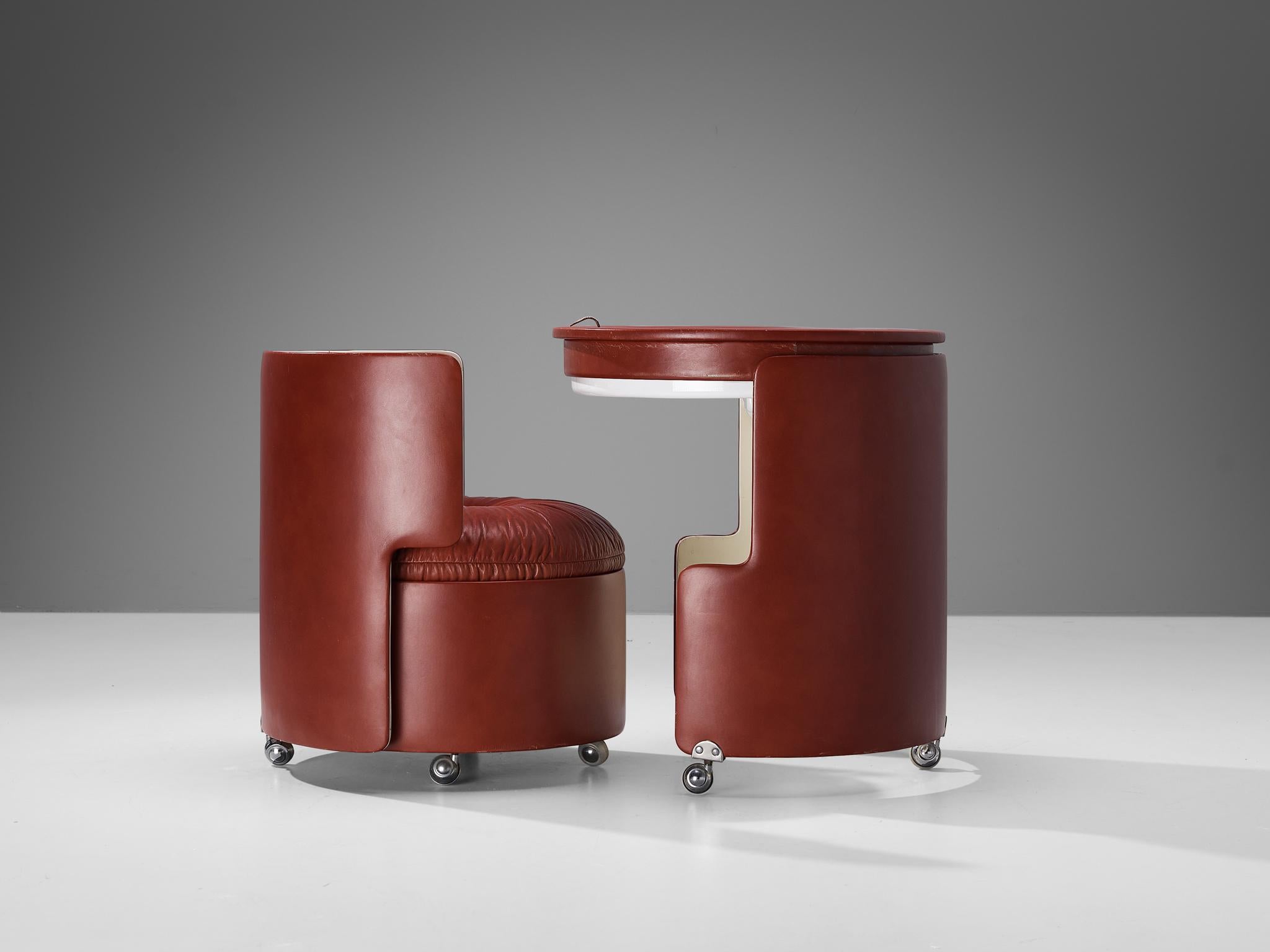 Luigi Massoni 'Dilly Dally' Vanity Set avec table et chaise en simili-cuir rouge Bon état à Waalwijk, NL