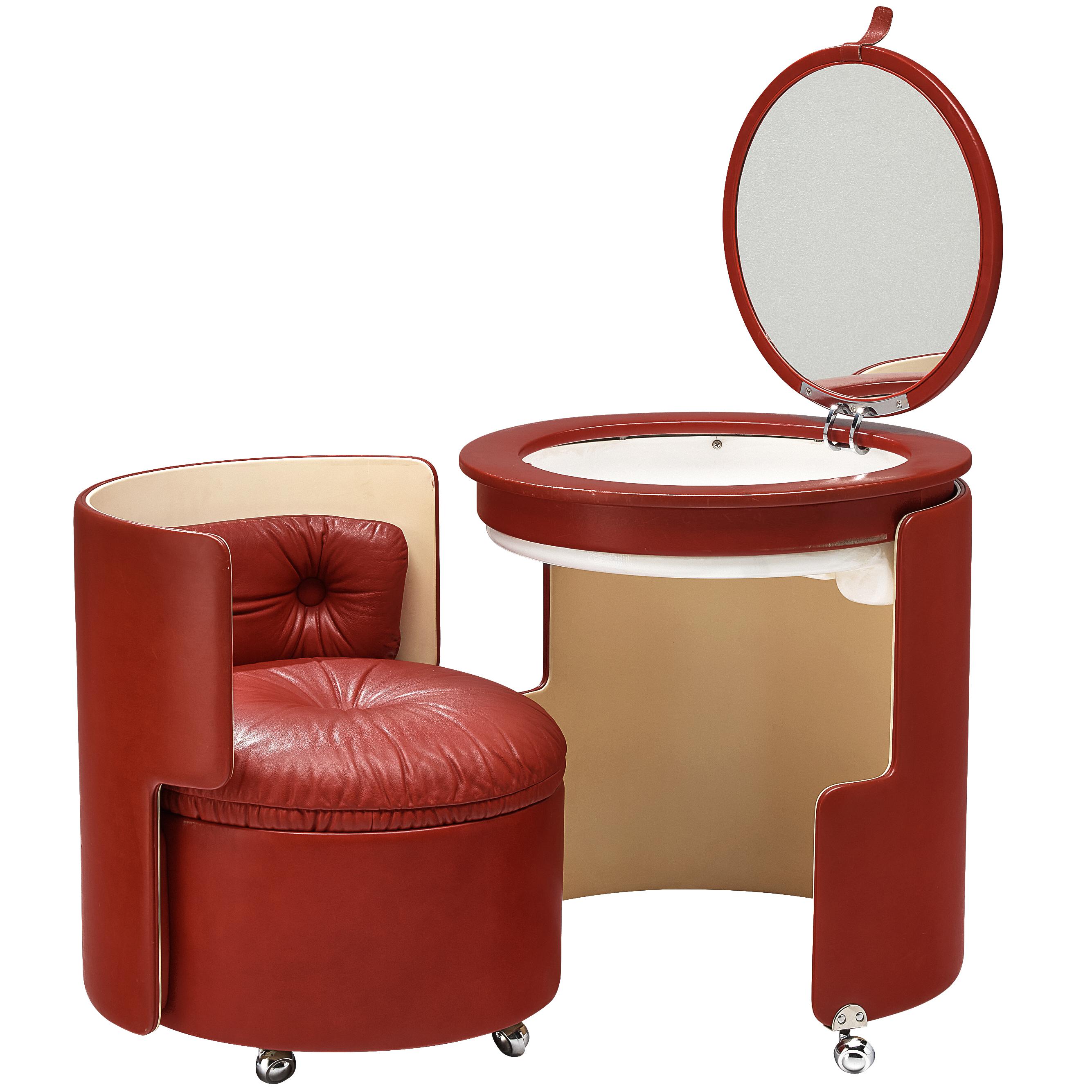 Luigi Massoni �‘Dilly Dally’ Vanity Set with Table and Chair in Red Leatherette