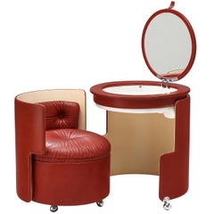 Luigi Massoni ‘Dilly Dally’ Vanity Set with Table and Chair in Red Leatherette