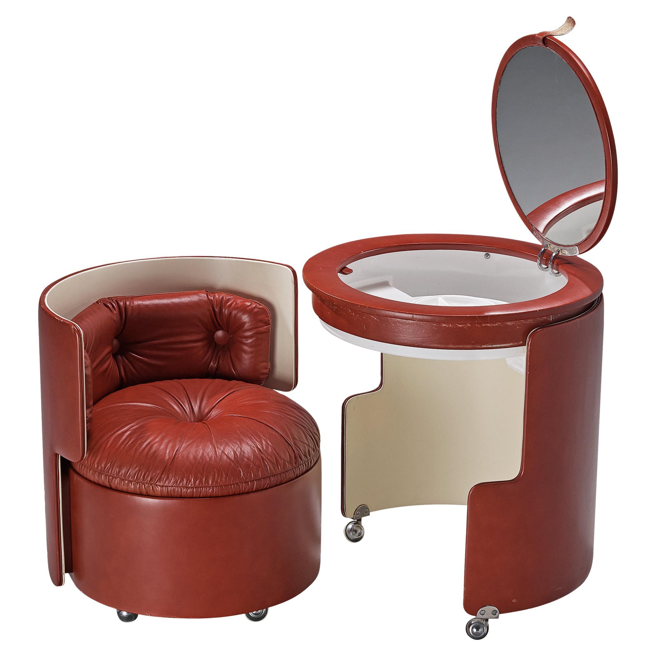 Luigi Massoni ‘Dilly Dally’ Vanity Set With Table and Chair in Red Leatherette