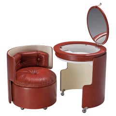 Vintage Luigi Massoni ‘Dilly Dally’ Vanity Set With Table and Chair in Red Leatherette