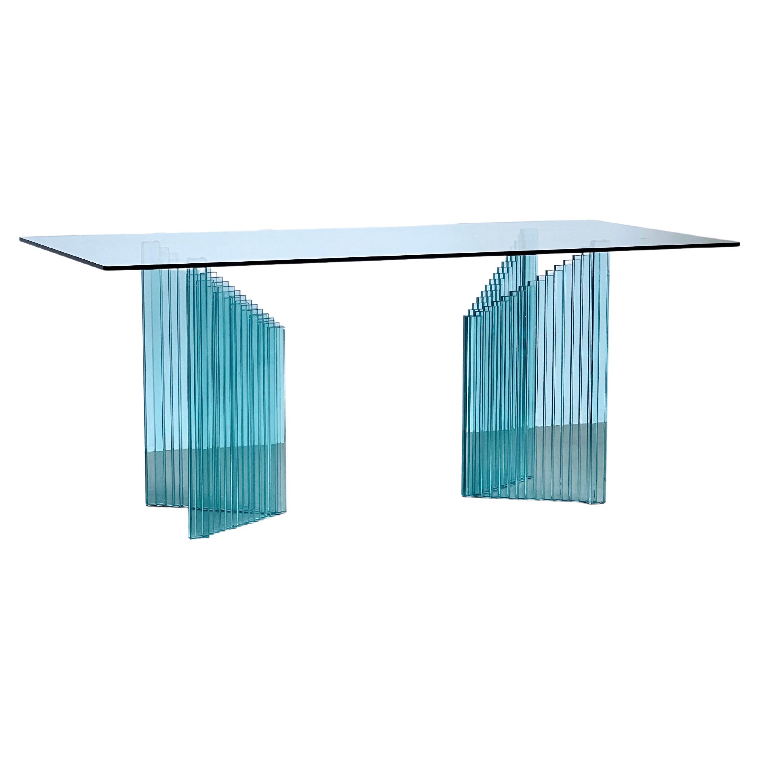 Rectangular Italian Glass Table, Sculptural, Luigi Massoni for Gallotti e Radice For Sale