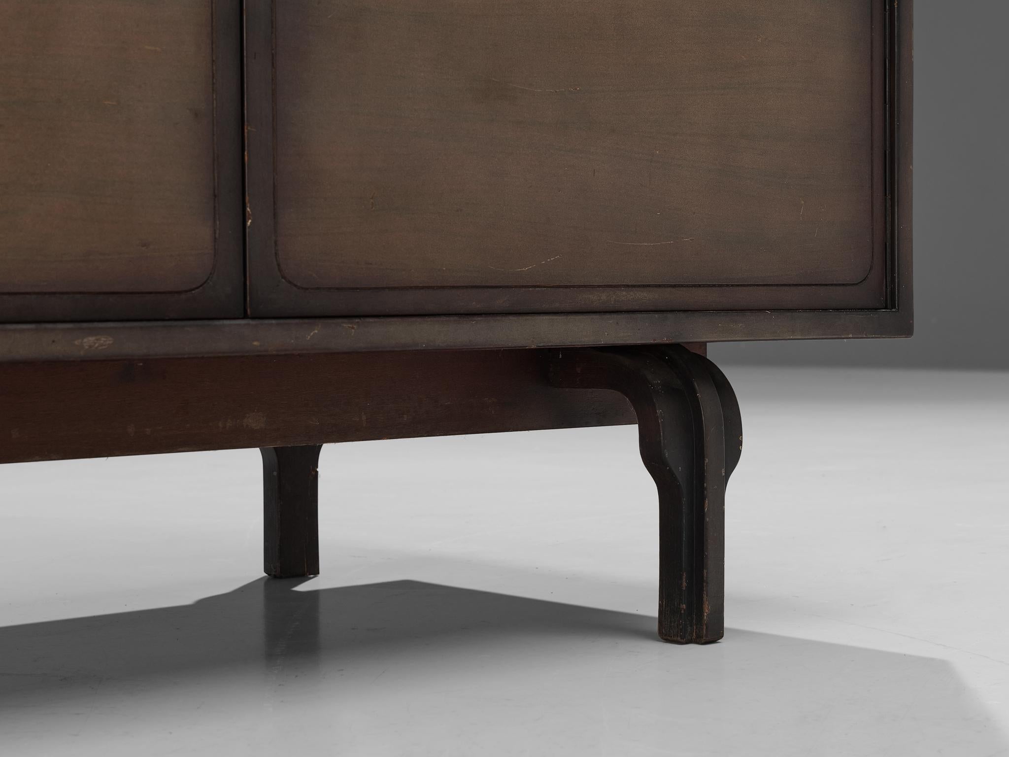 Mid-20th Century Luigi Massoni for Guzzini Cabinet in Wood and Glass