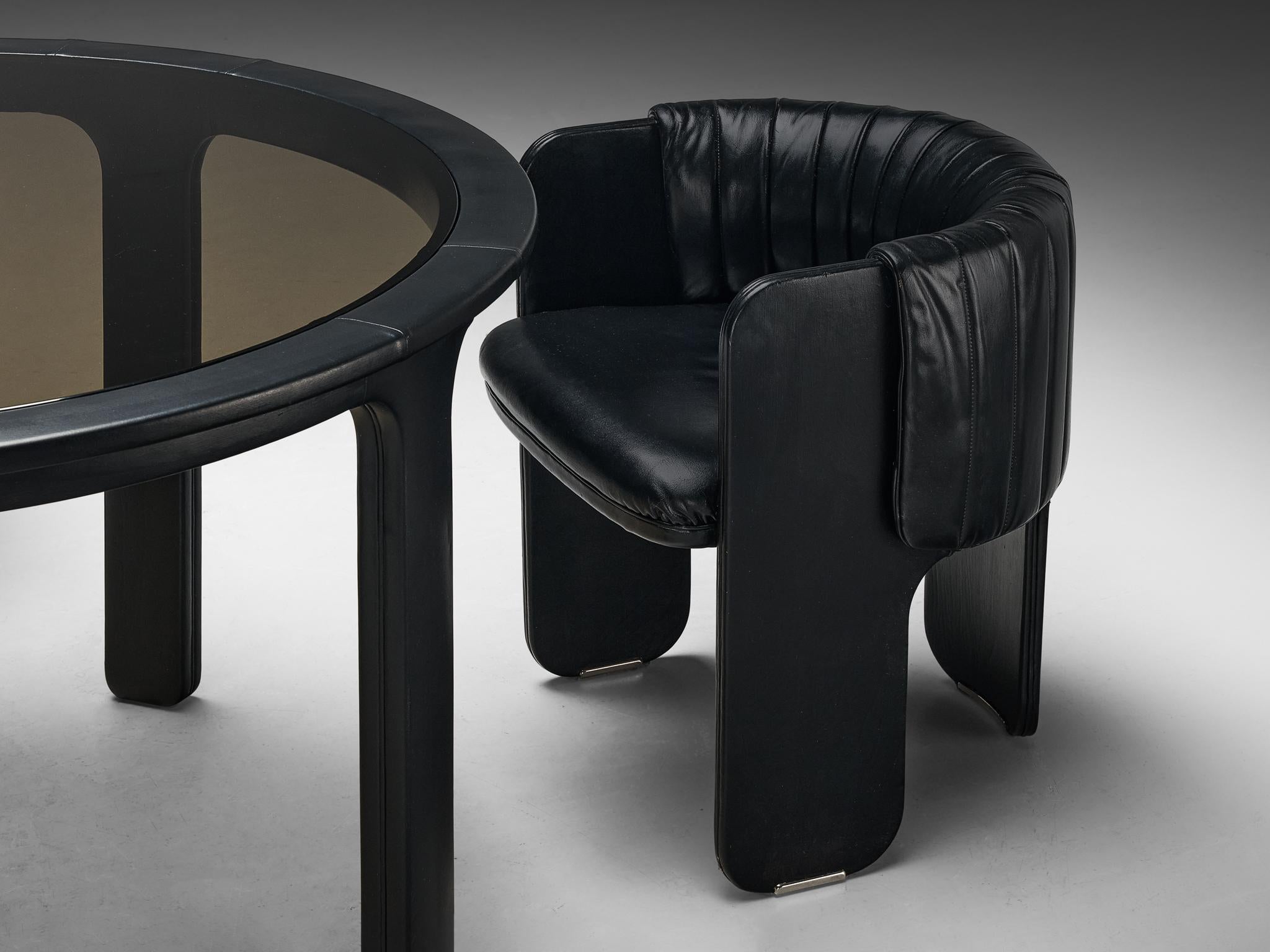 Post-Modern Luigi Massoni for Poltrona Frau ‘Dinette’ Armchairs with Table in Leather  For Sale