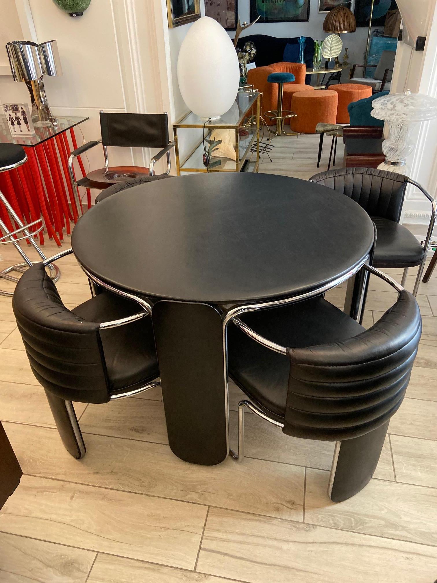 Luigi Massoni for Poltrona Frau Dining Table and 4 Chairs, 1970s 2