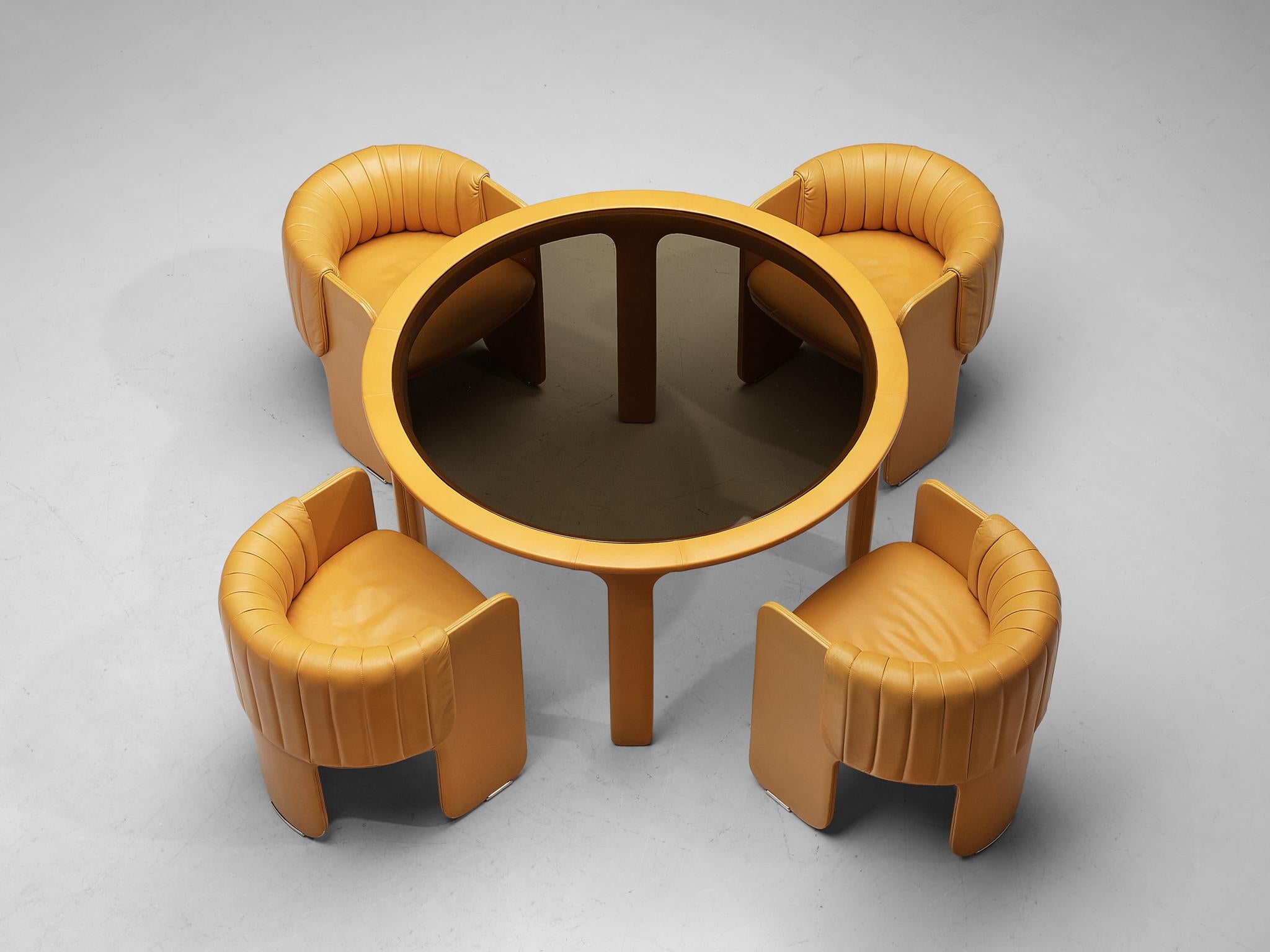 Late 20th Century Luigi Massoni for Poltrona Frau Dining Table in Camel Leather and Glass