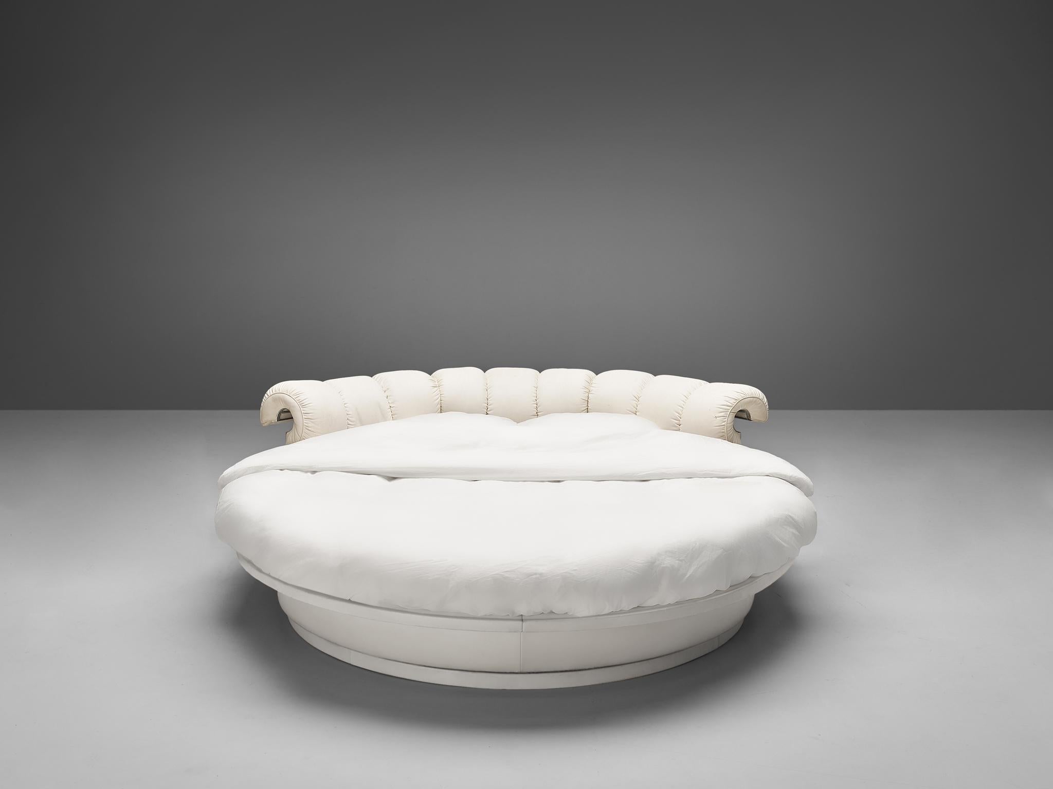 Luigi Massoni for Poltrona Frau, 'Lullaby Due' bed, leather, wood, chromed metal, plastic, Italy, designed in 1968

A 360° degrees rotating bed named 'Lullaby Due' features a headrest with a wing-shaped silhouette that shows a clear rhythm by