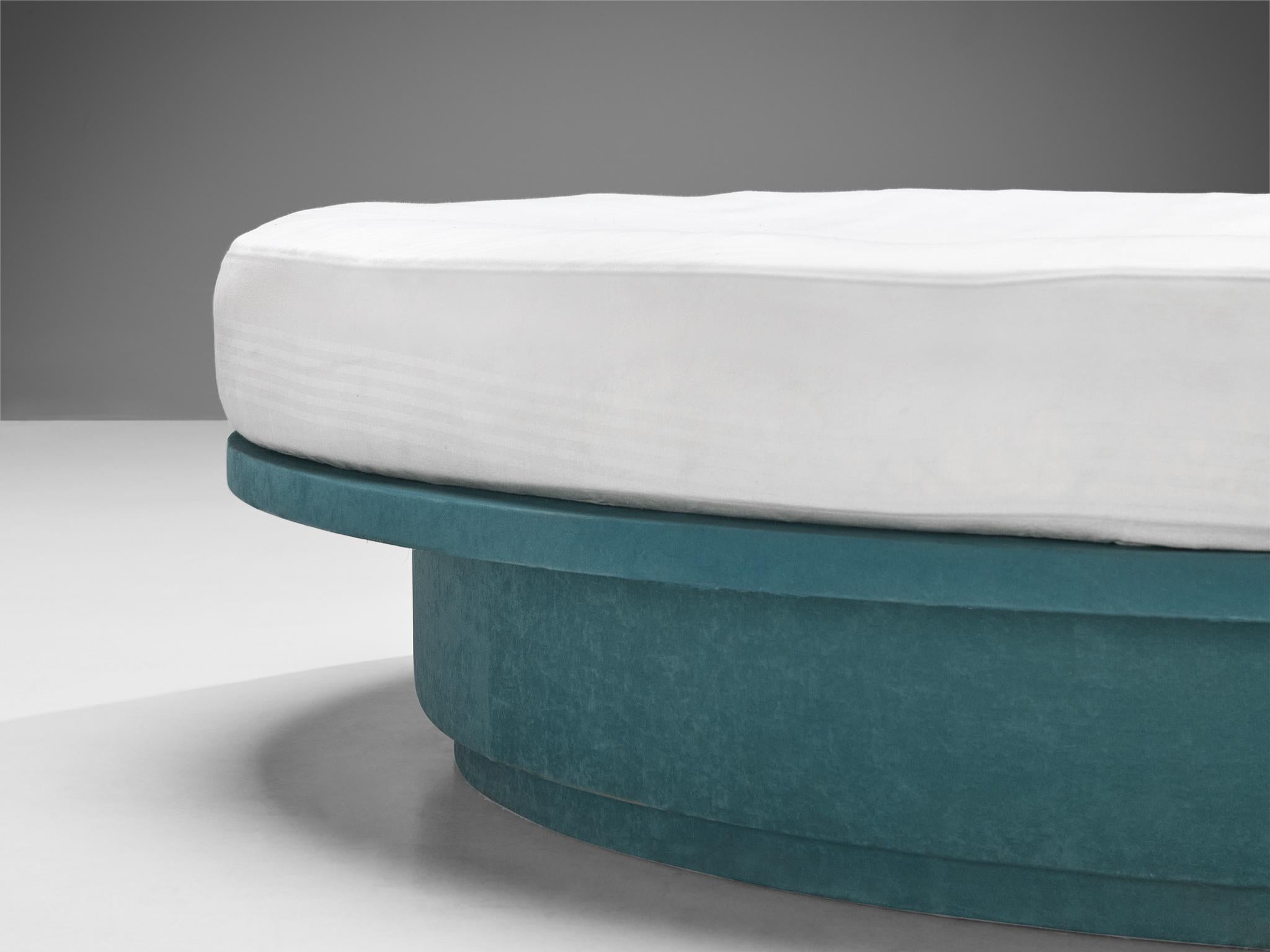 Mid-20th Century Luigi Massoni for Poltrona Frau Lullaby Due Turquoise Bed with Nightstand For Sale
