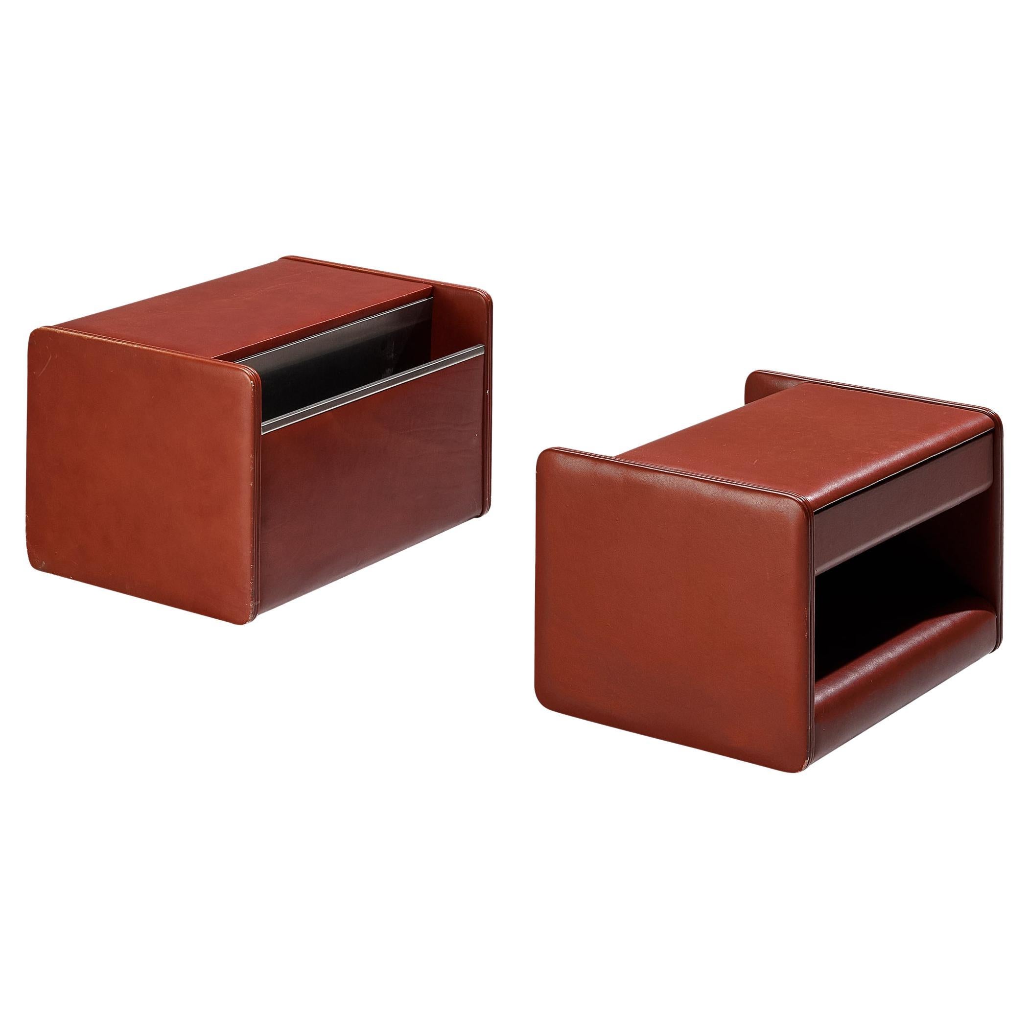 Luigi Massoni for Poltrona Frau Night Stands or Side Tables in Red Leather 