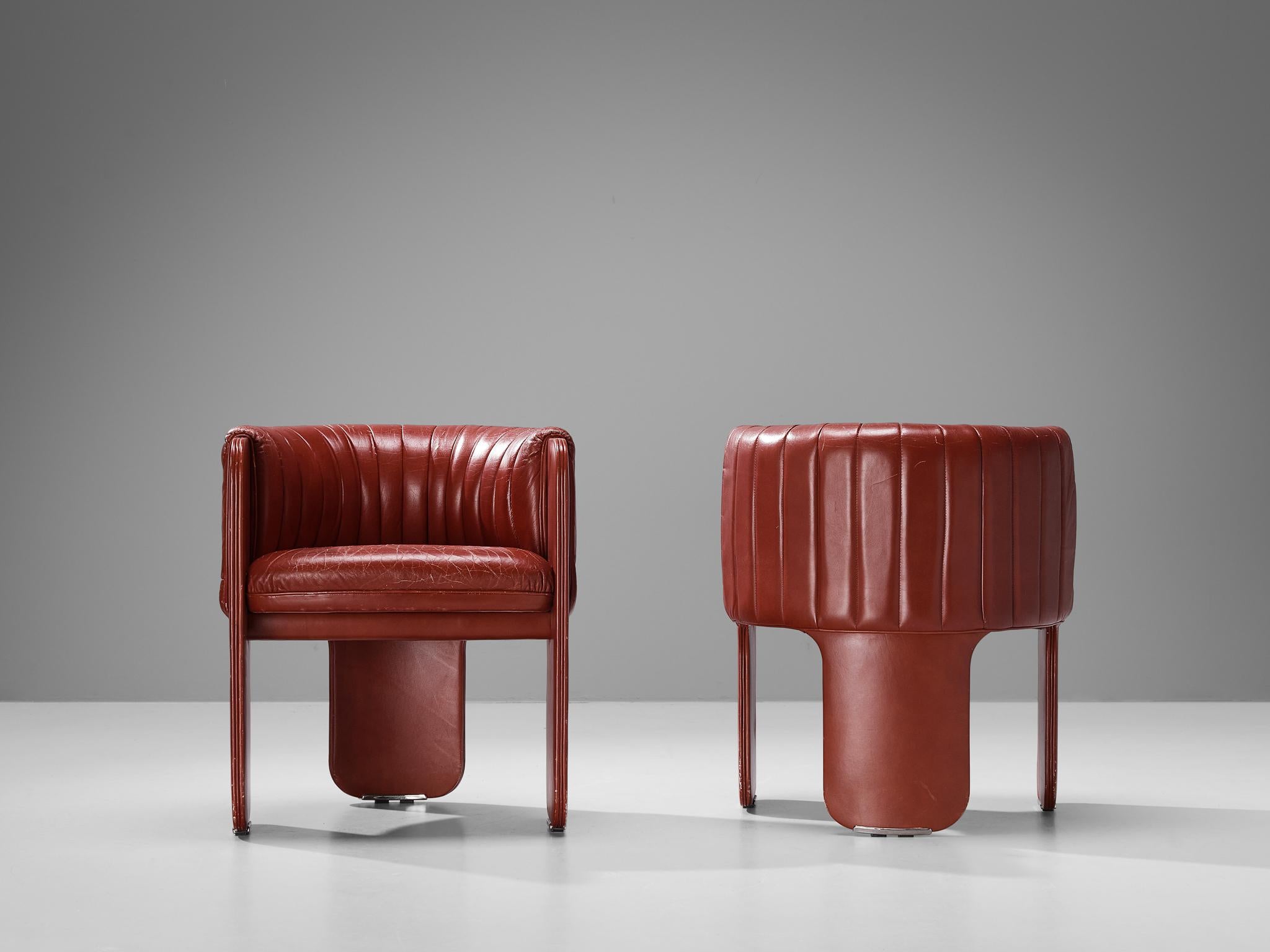 Luigi Massoni for Poltrona Frau Pair of ‘Dinette’ Armchairs in Red Leather 3