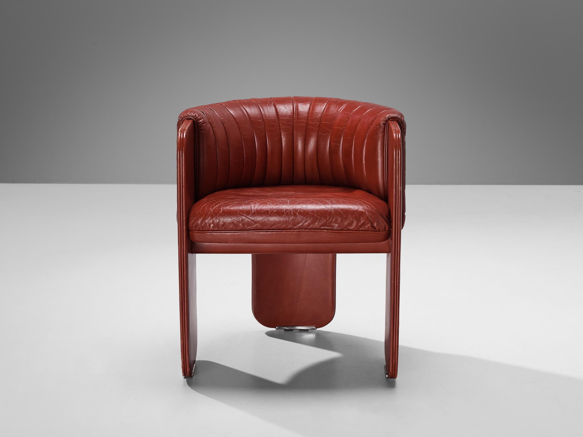 Post-Modern Luigi Massoni for Poltrona Frau Pair of ‘Dinette’ Armchairs in Red Leather 