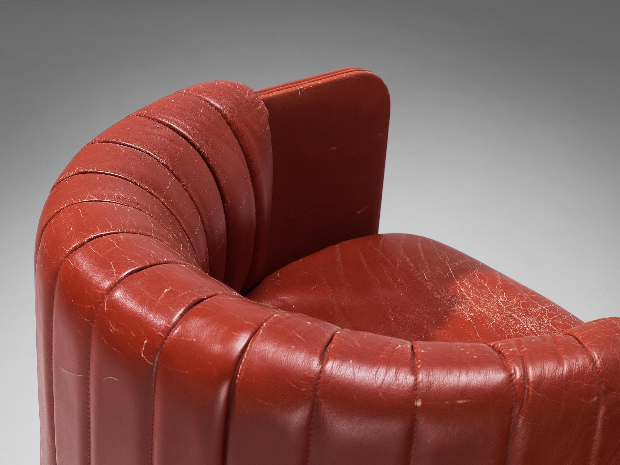 Post-Modern Luigi Massoni for Poltrona Frau Pair of ‘Dinette’ Armchairs in Red Leather