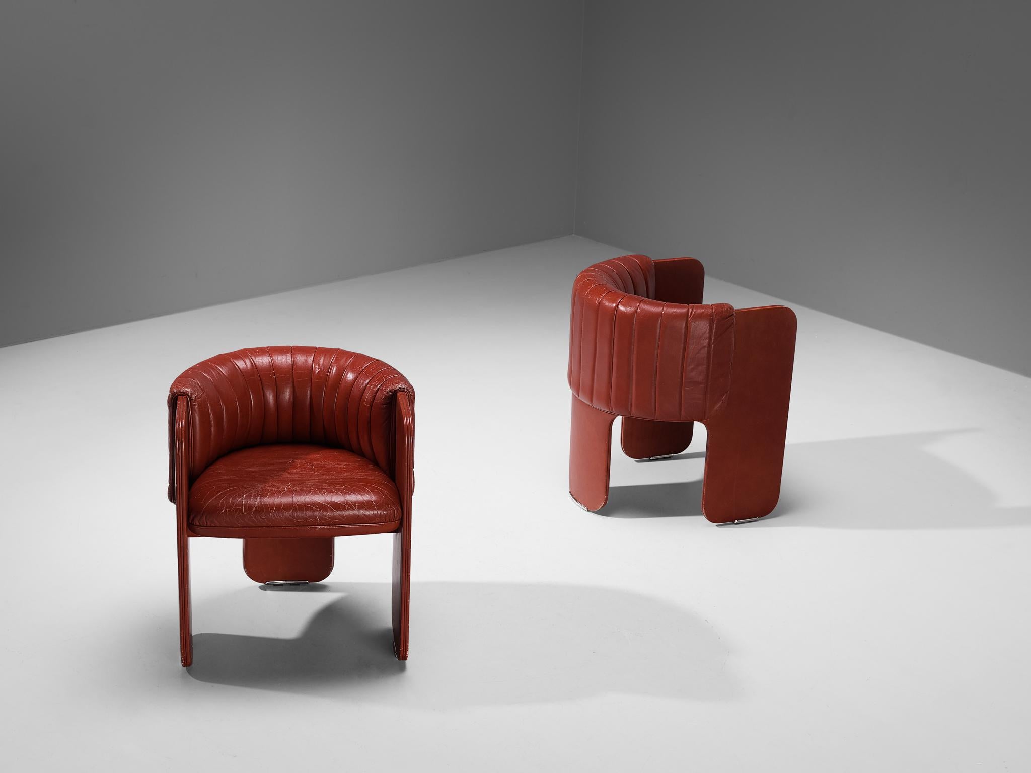 Late 20th Century Luigi Massoni for Poltrona Frau Pair of ‘Dinette’ Armchairs in Red Leather