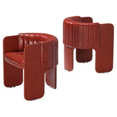 Retro Luigi Massoni for Poltrona Frau Pair of ‘Dinette’ Armchairs in Red Leather 