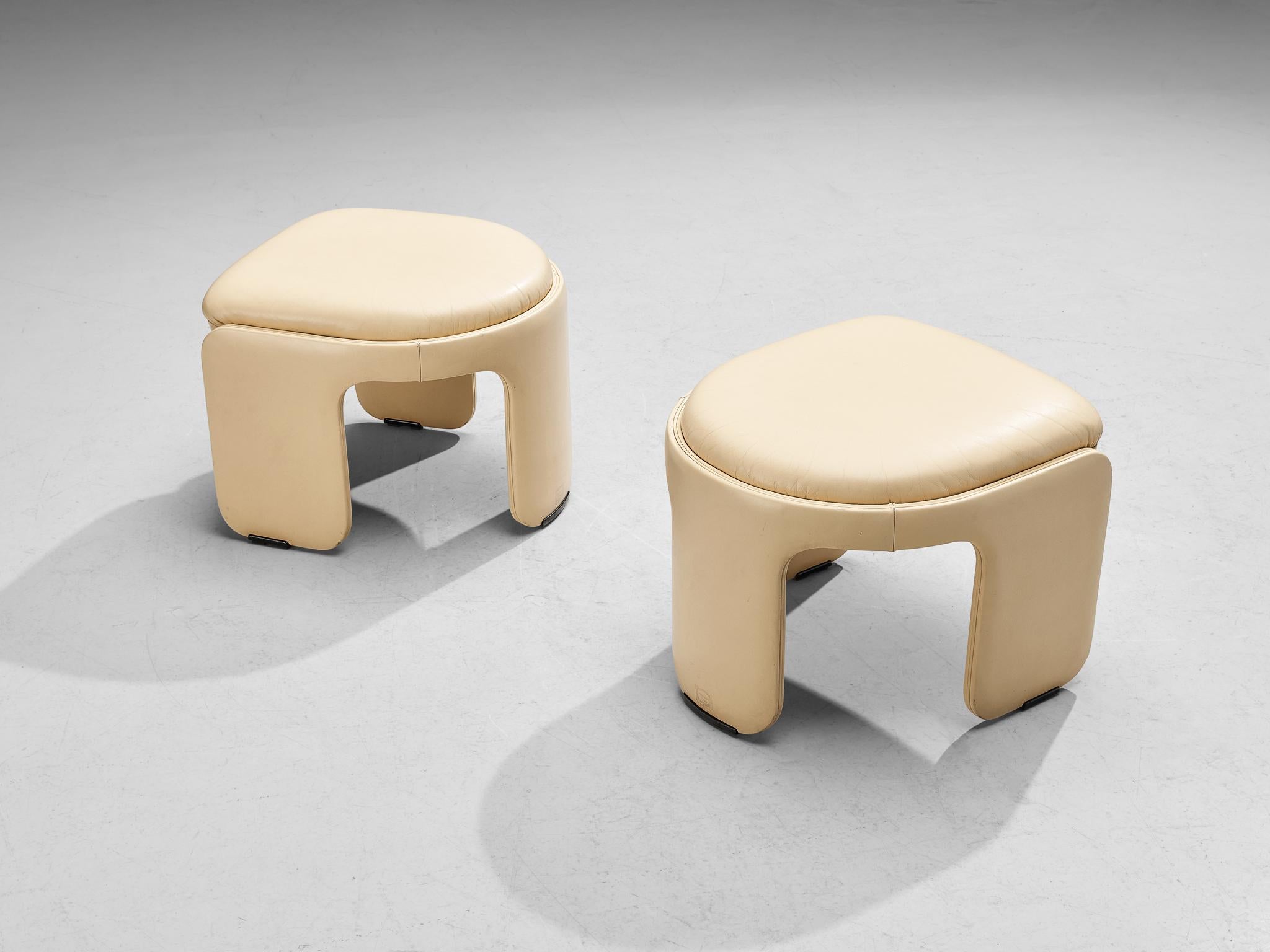 Late 20th Century Luigi Massoni for Poltrona Frau Pair of ‘Dinette’ Ottomans in Leather