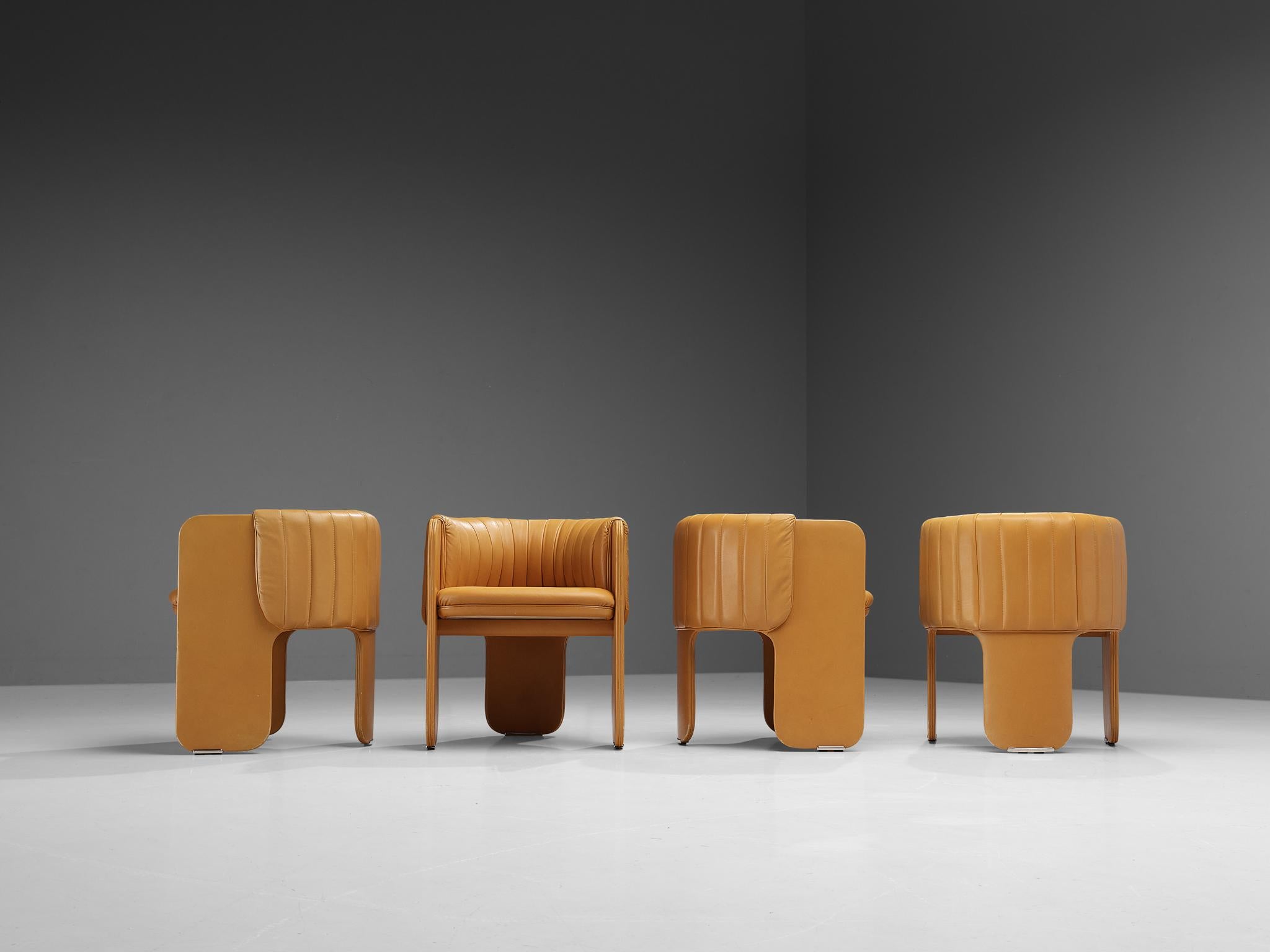 Mid-Century Modern Luigi Massoni for Poltrona Frau Set of Four ‘Dinette’ Armchairs in Leather