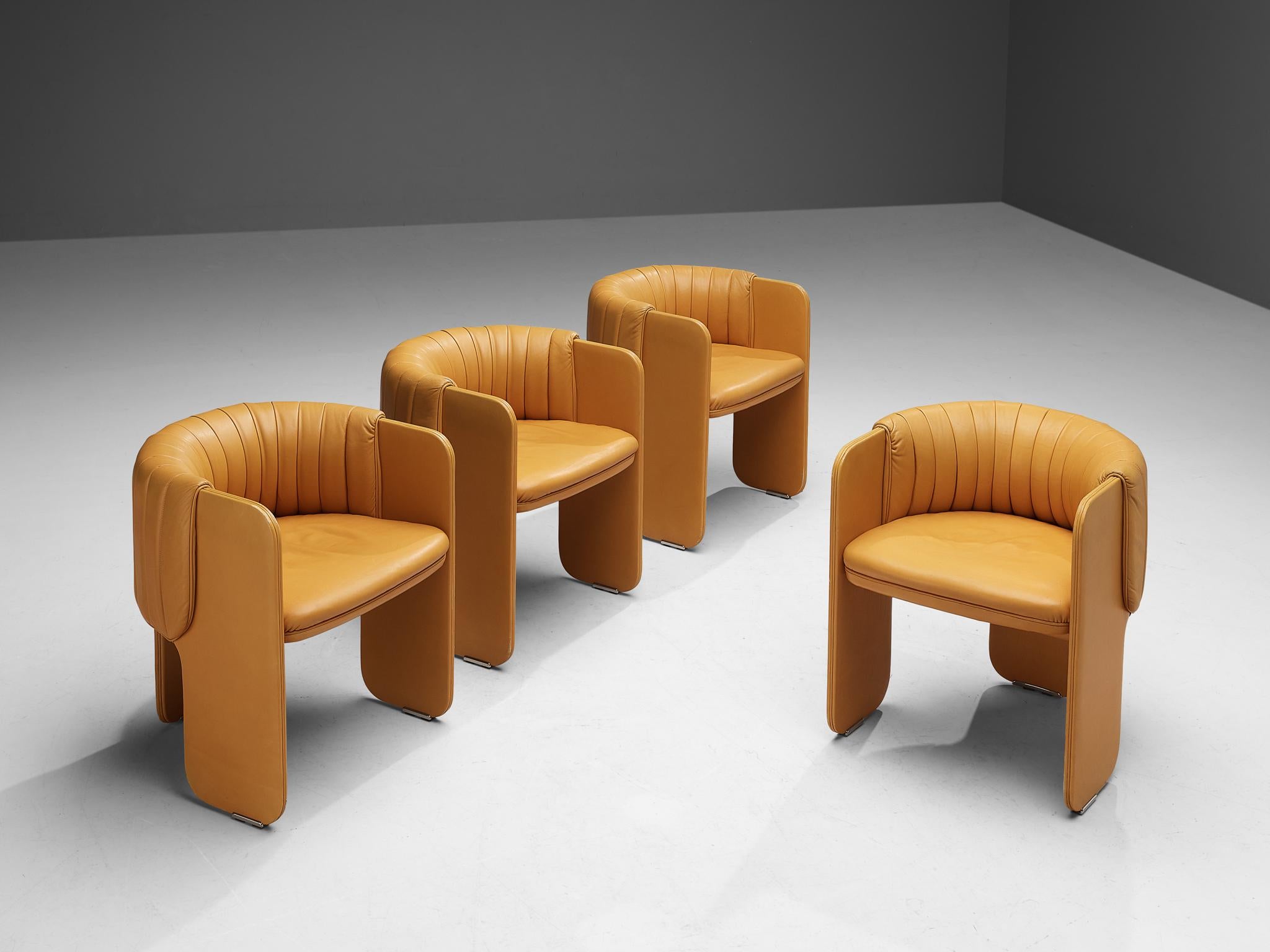 Late 20th Century Luigi Massoni for Poltrona Frau Set of Four ‘Dinette’ Armchairs in Leather