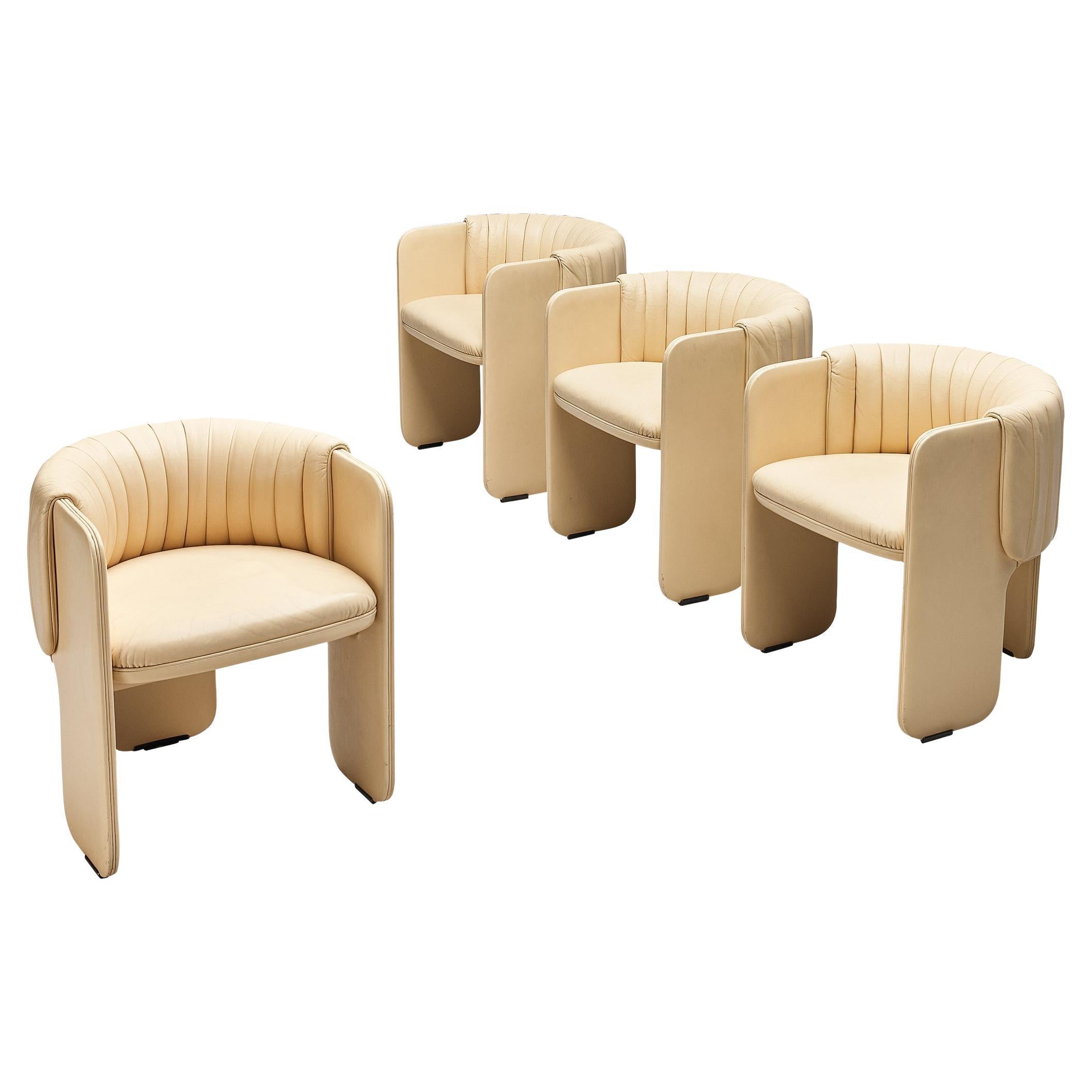 Luigi Massoni for Poltrona Frau Ensemble de quatre fauteuils "Dinette" en cuir en vente