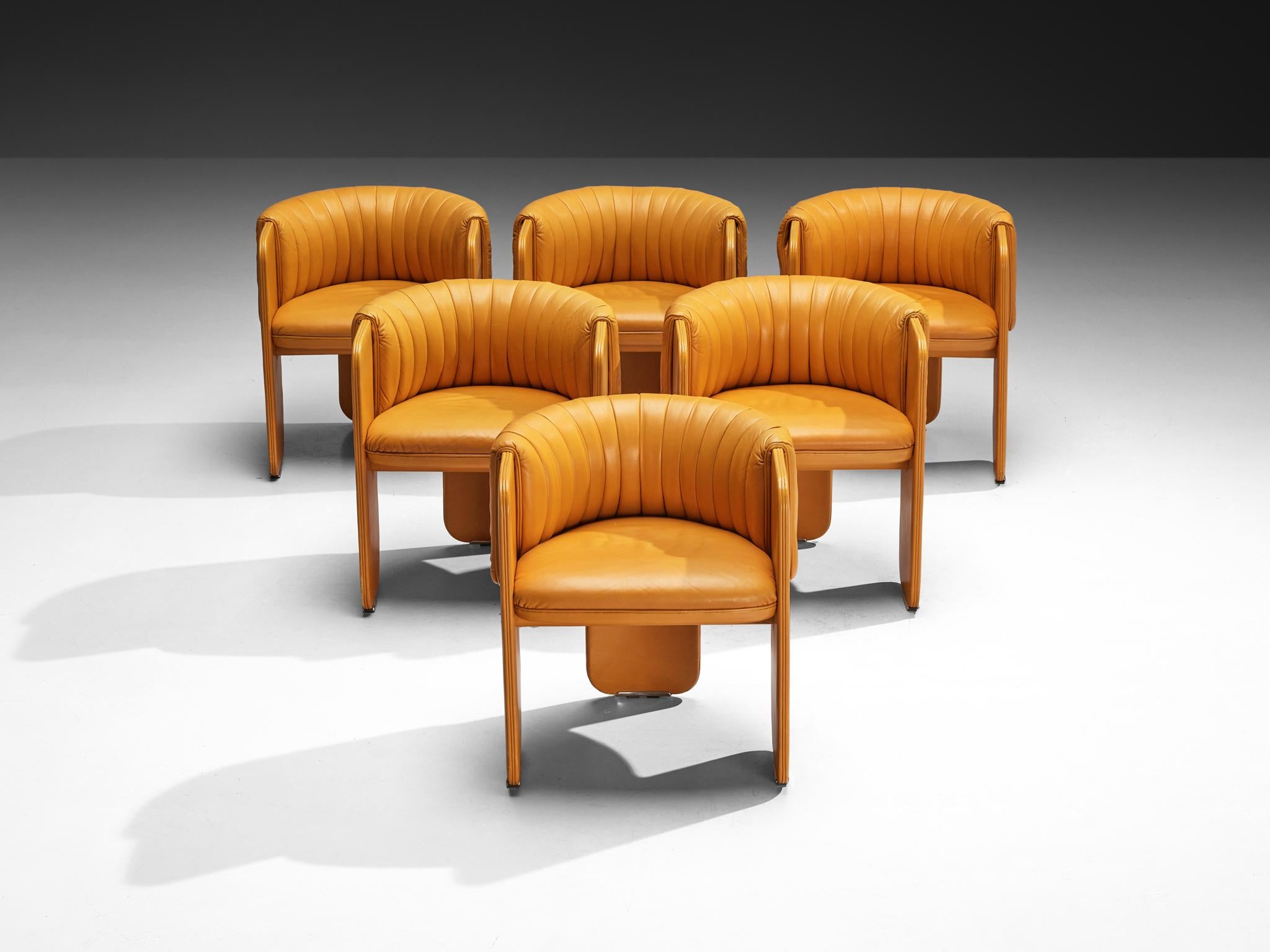Luigi Massoni for Poltrona Frau Set of Six 'Dinette’ Armchairs in Orange Leather For Sale 2
