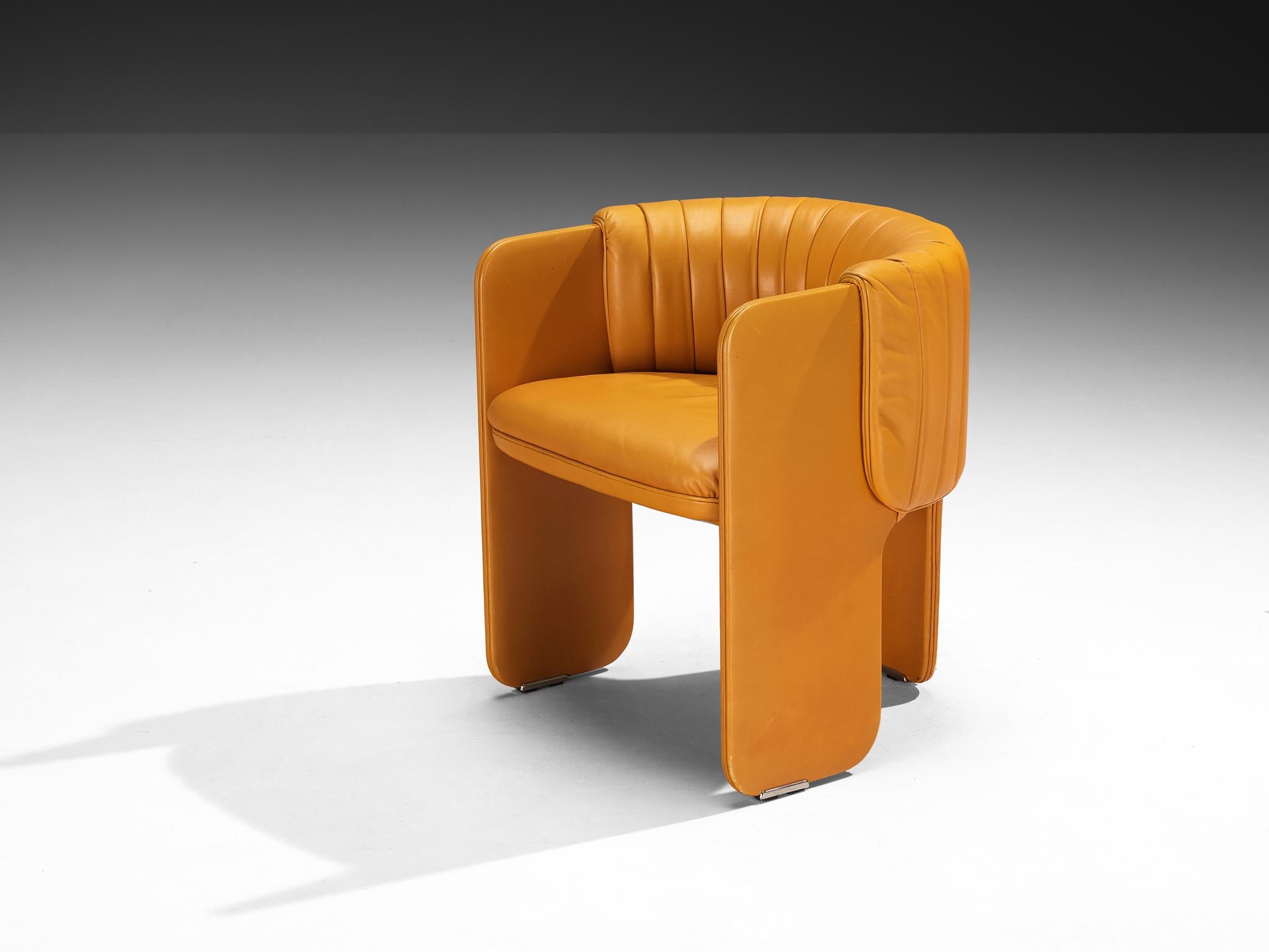 Luigi Massoni for Poltrona Frau Set of Six 'Dinette’ Armchairs in Orange Leather For Sale 3