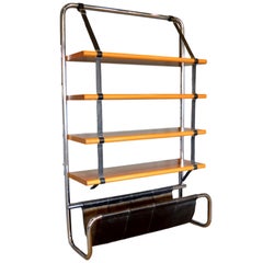 Retro Luigi Massoni Leather and Oak "Jumbo" Bookshelf