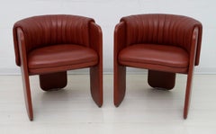 Luigi Massoni Modern Italian Real Leather Armchairs for Poltrona Frau, Pair