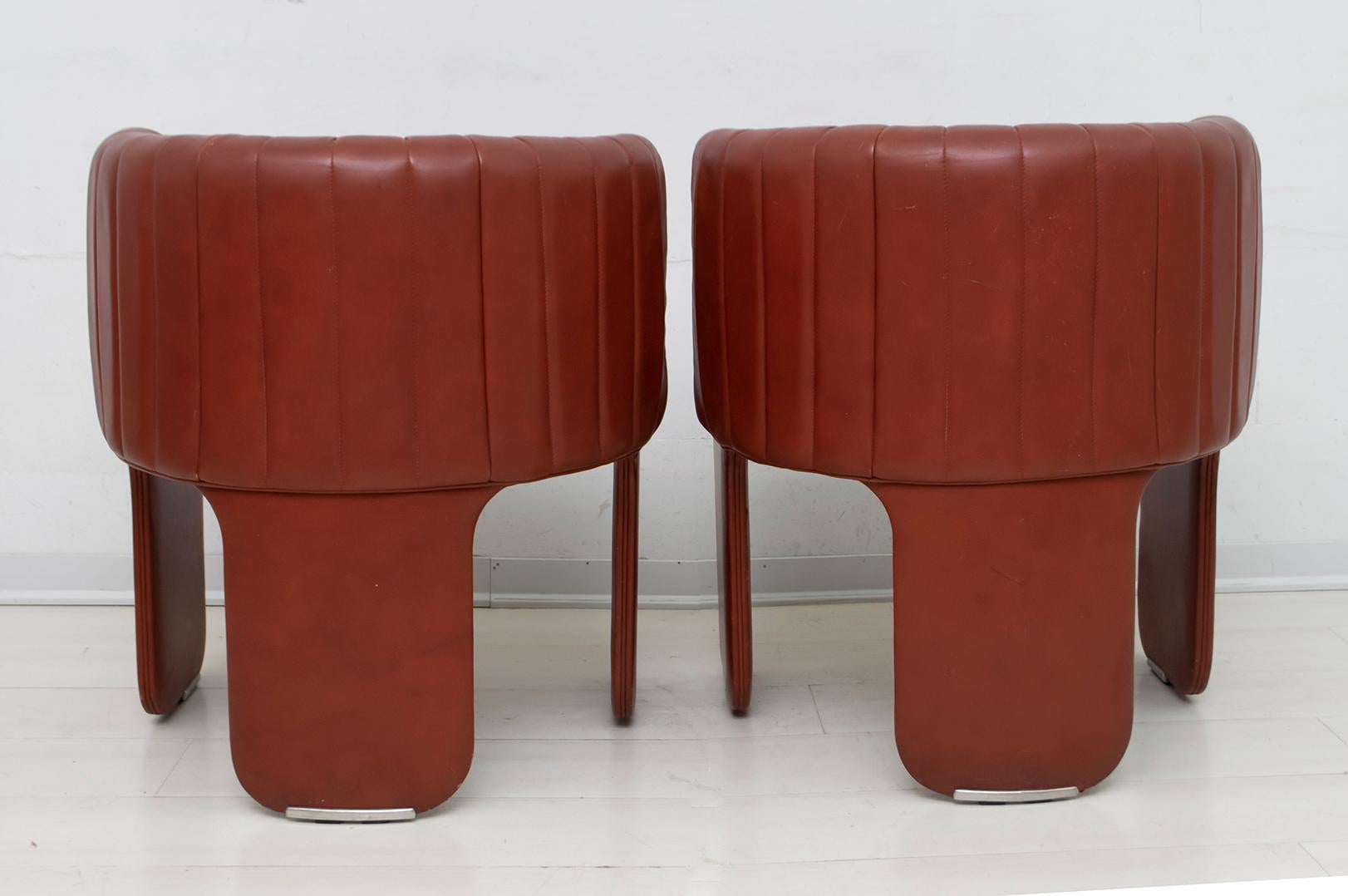 Late 20th Century Luigi Massoni Modern Italian Real Leather Armchairs for Poltrona Frau, Pair