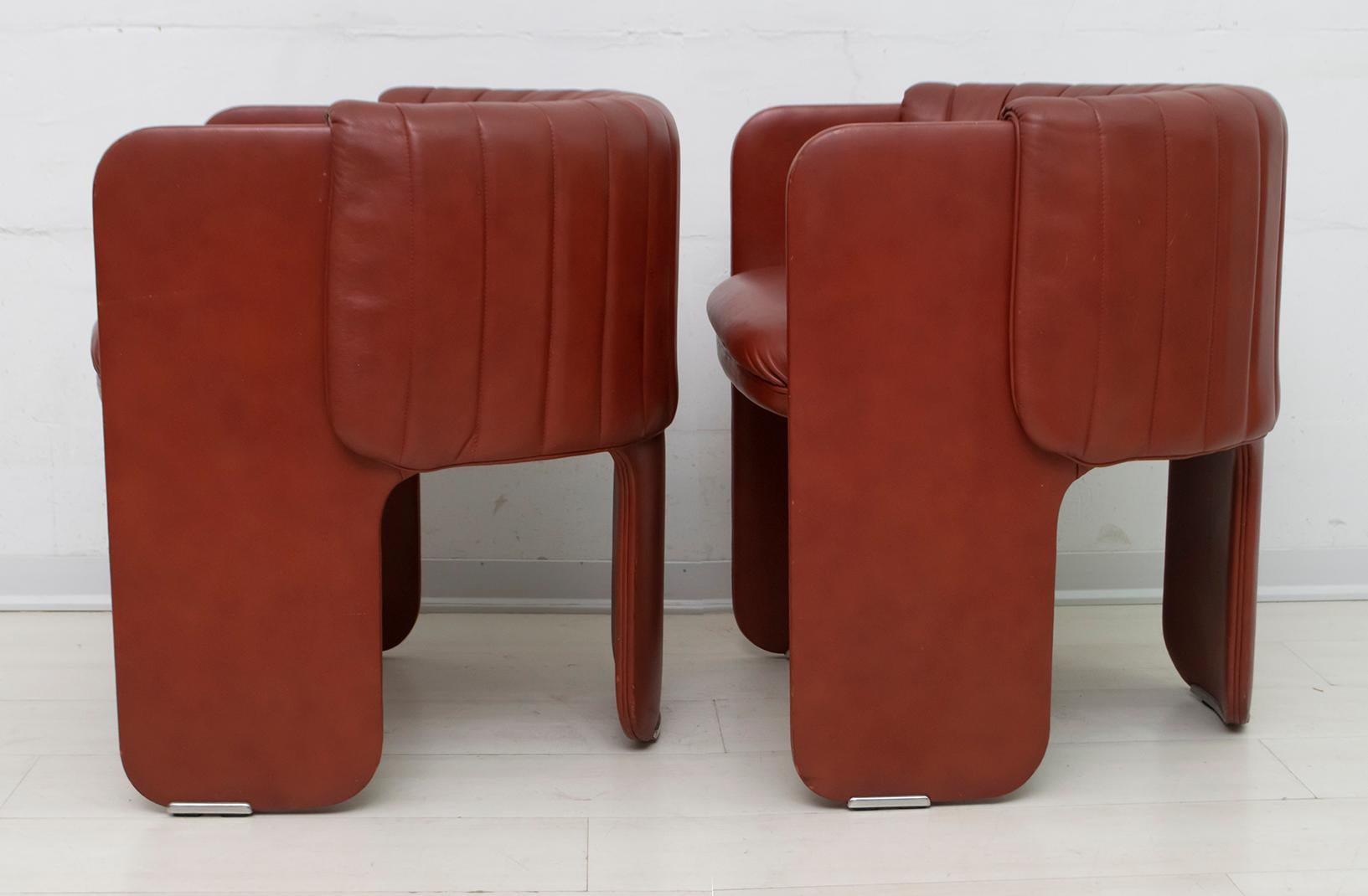 Luigi Massoni Modern Italian Real Leather Armchairs for Poltrona Frau, Pair 1