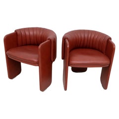 Luigi Massoni Modern Italian Real Leather Armchairs for Poltrona Frau, Pair