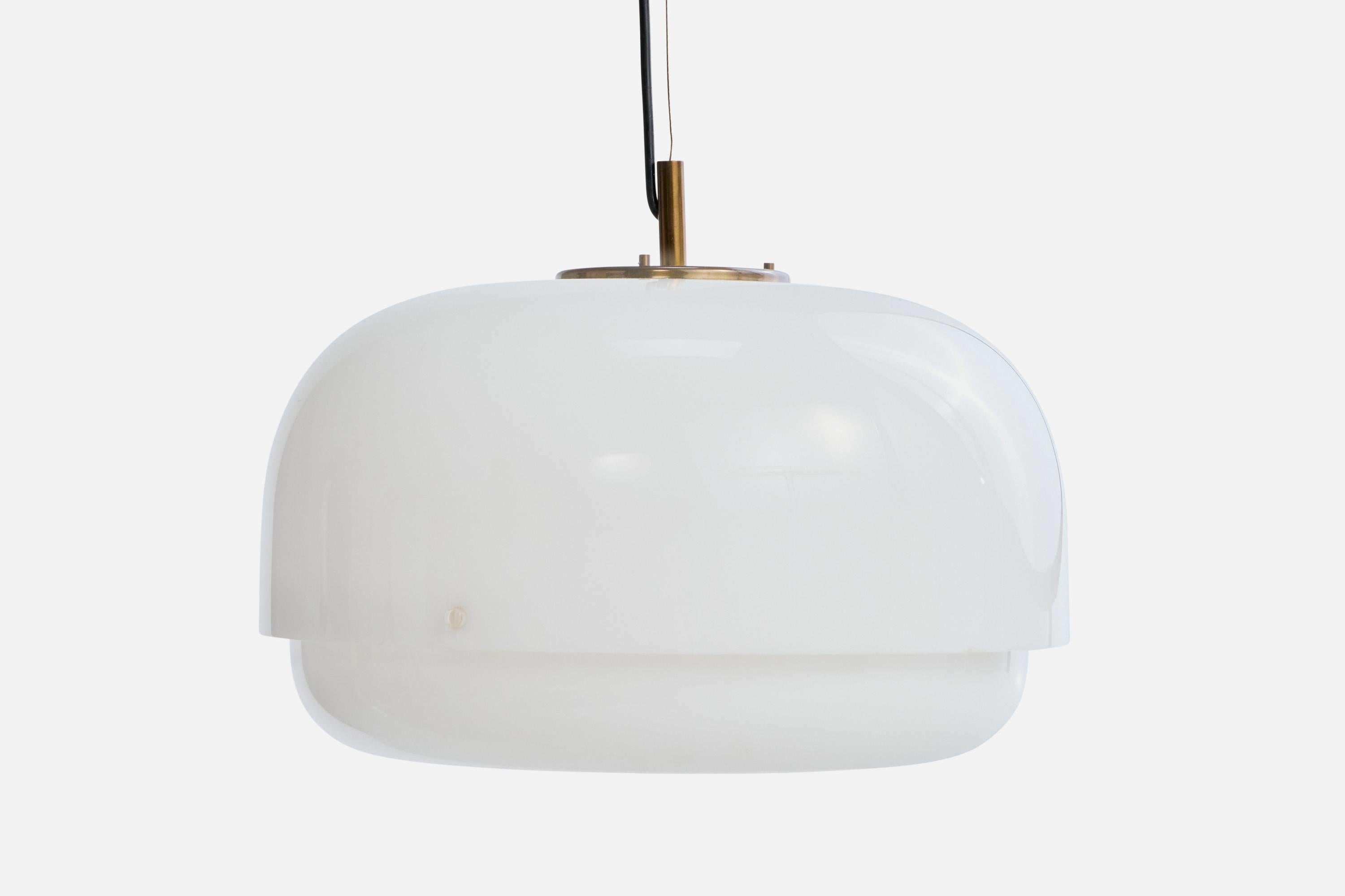 Fine XX secolo Luigi Massoni, Pendant Light, Acrylic, Brass, Italy, 1970s in vendita