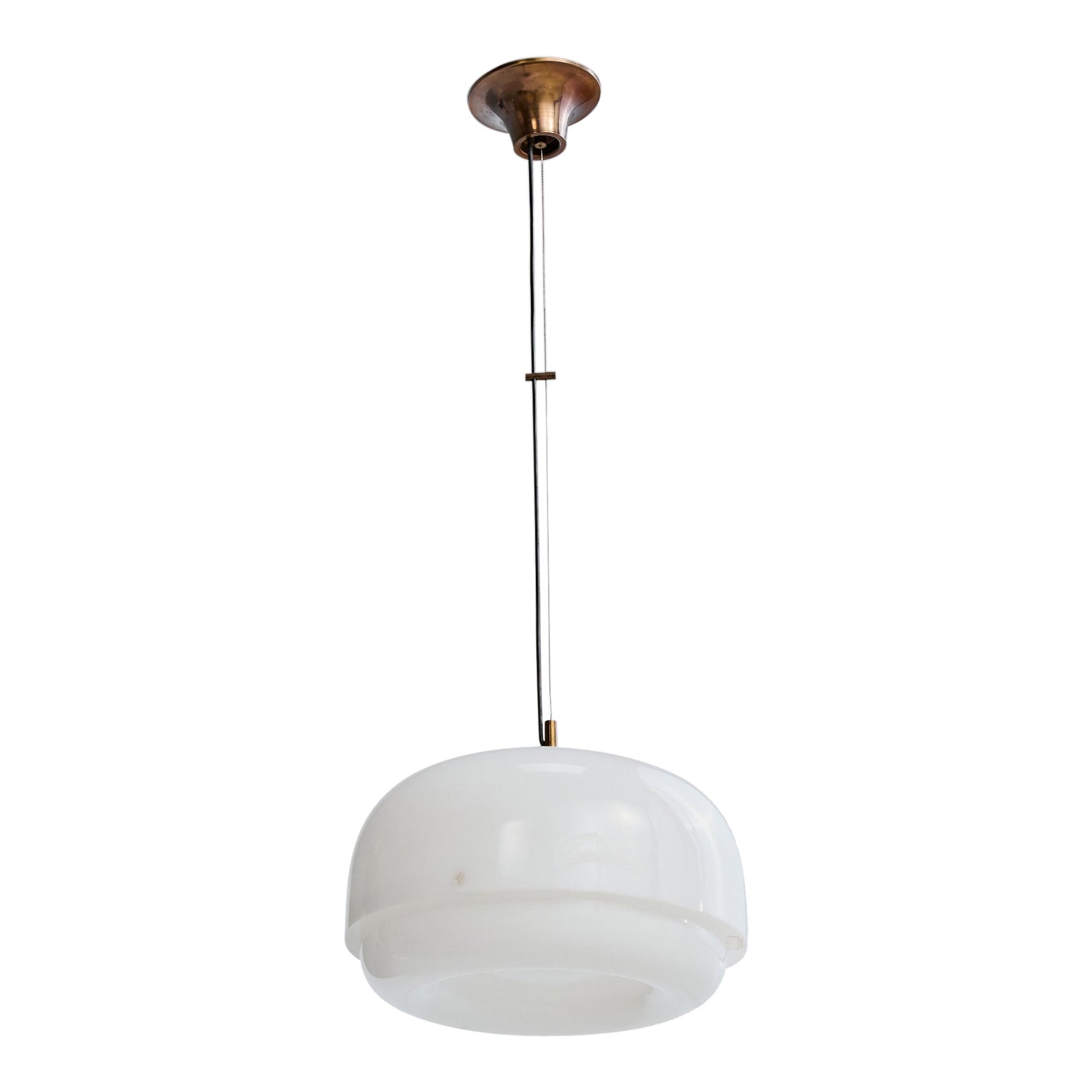 Luigi Massoni, Pendant Light, Acrylic, Brass, Italy, 1970s