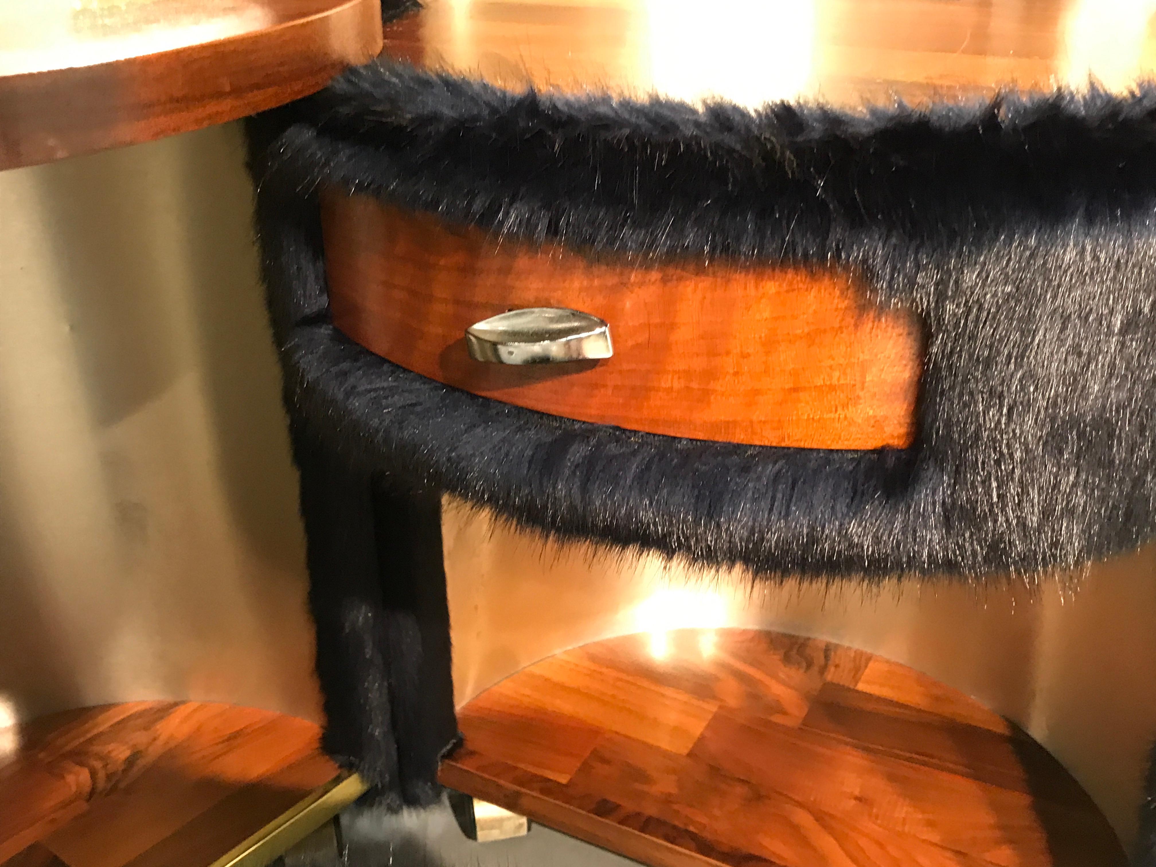 Faux Fur Luigi Massoni Dressing Vanity Cabinet Bar Stool Ottoman Mobile Fur Navy 1970