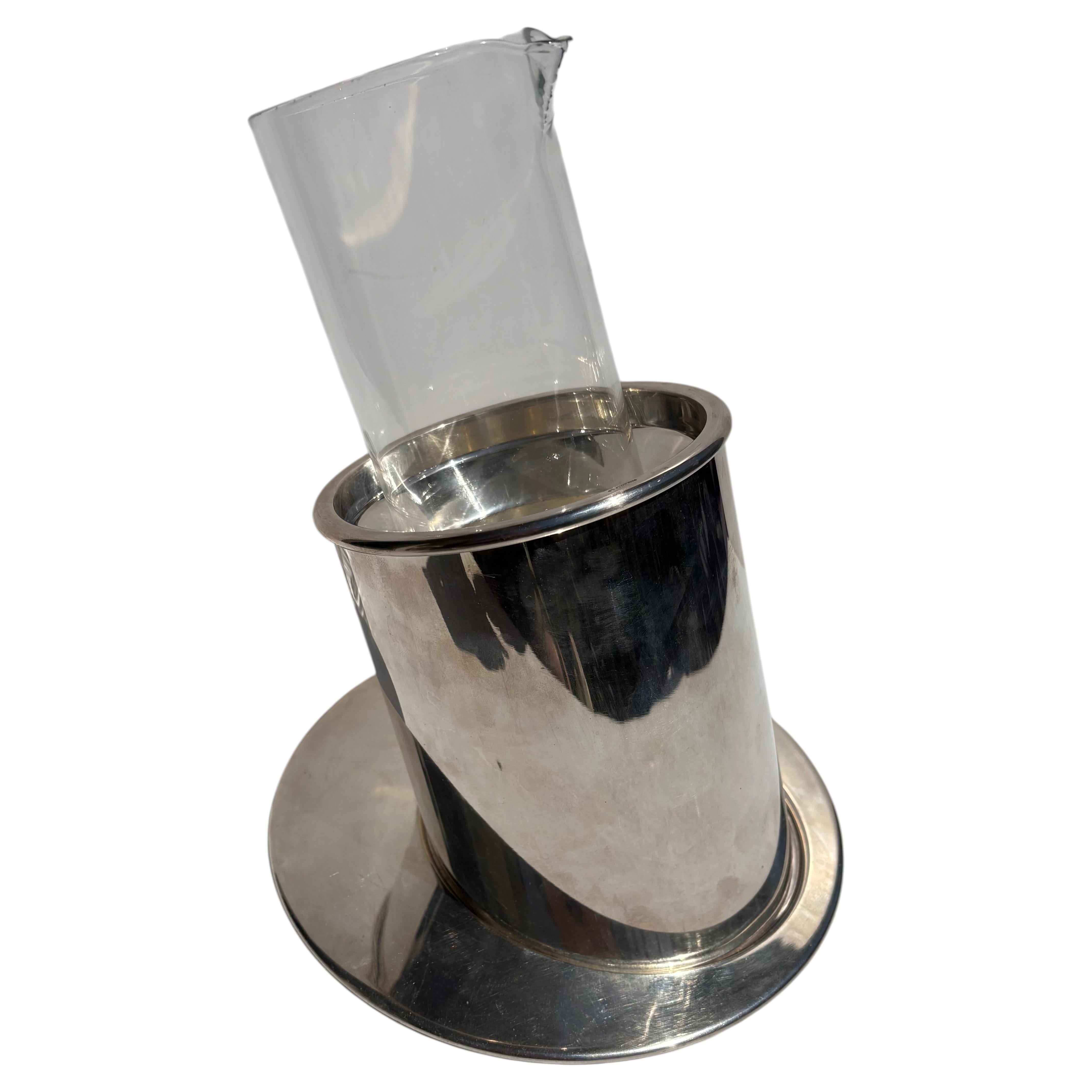 Refroidisseur à liqueur et vin de glace « Luigi Massoni », modèle rare en acier inoxydable avec carafe en verre.