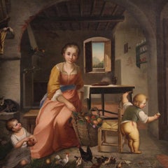19th Century Oil on Canvas Italian Signed Interior Scene Painting, 1880