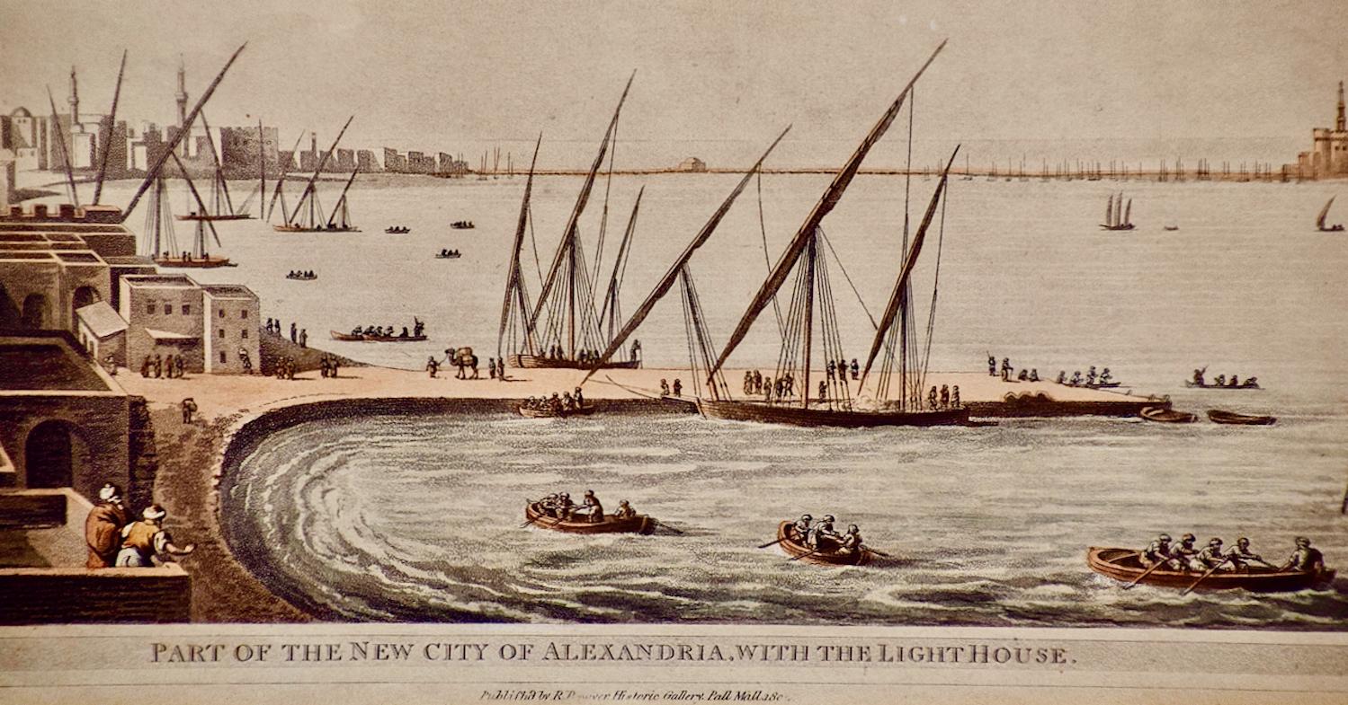 Alessandria d'Egitto e il faro: Un'acquatinta e un'incisione colorata a mano di L. Mayer - Print Romantico di Luigi Mayer