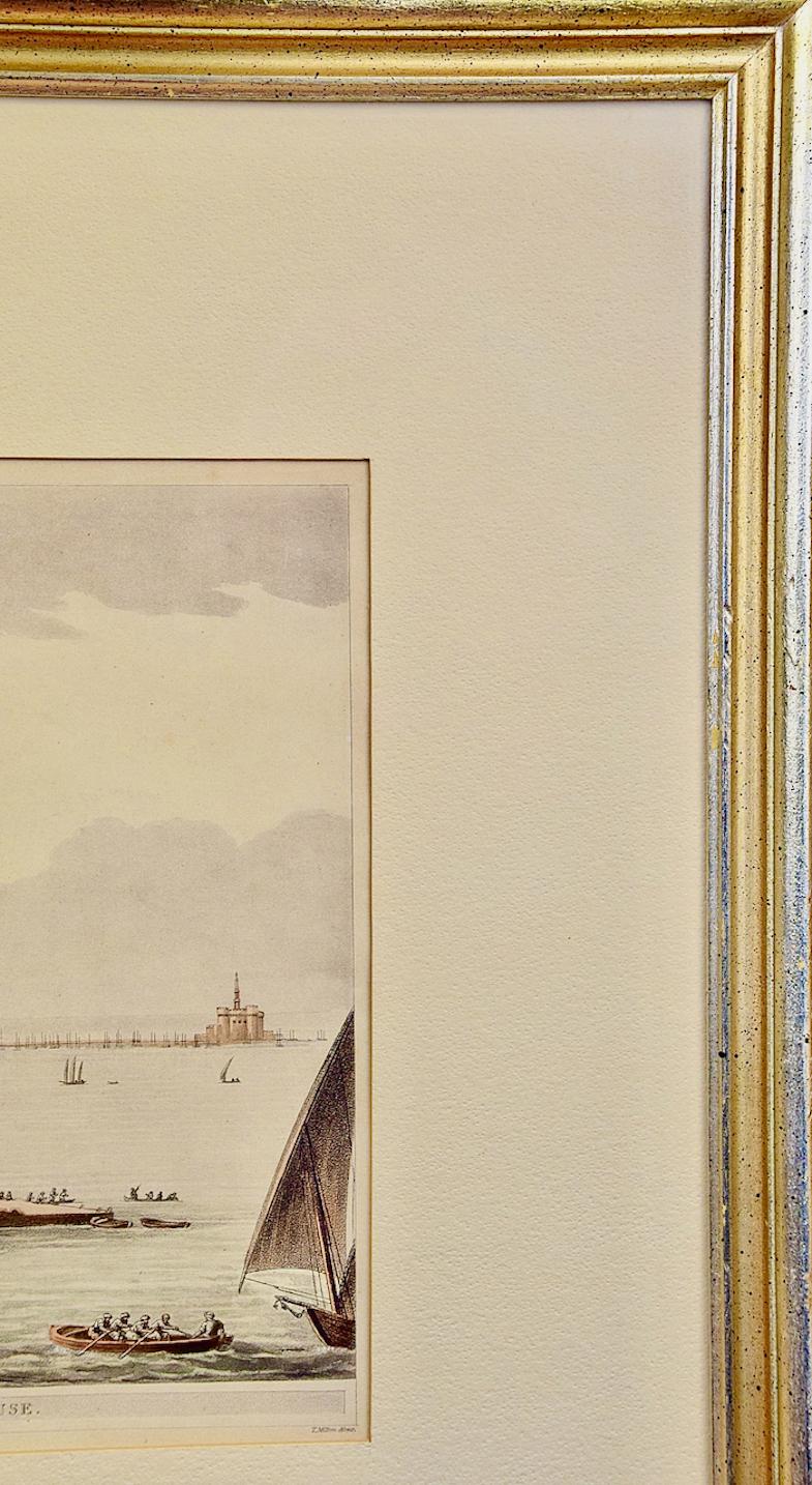 Alessandria d'Egitto e il faro: Un'acquatinta e un'incisione colorata a mano di L. Mayer in vendita 1