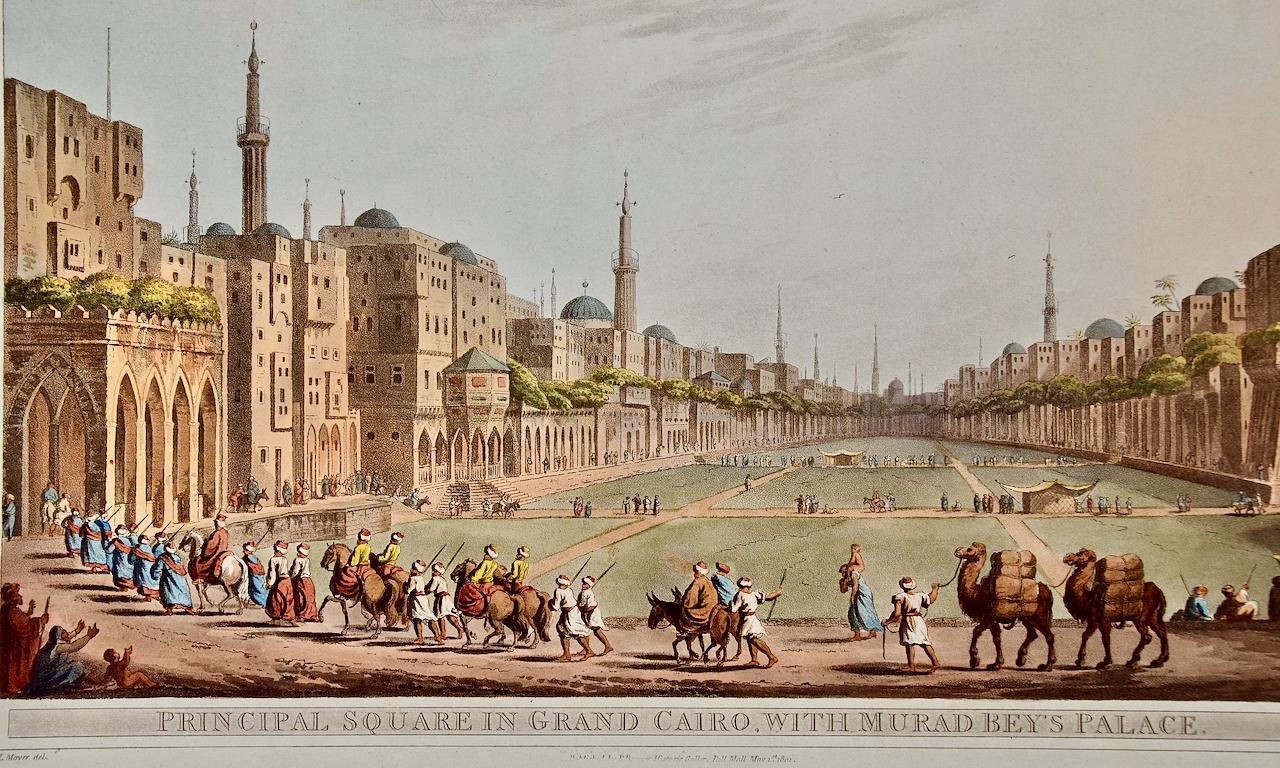 Cairo with Murad Bey's Palace: A Hand-colored Aquatint & Engraving by L. Mayer - Print by Luigi Mayer