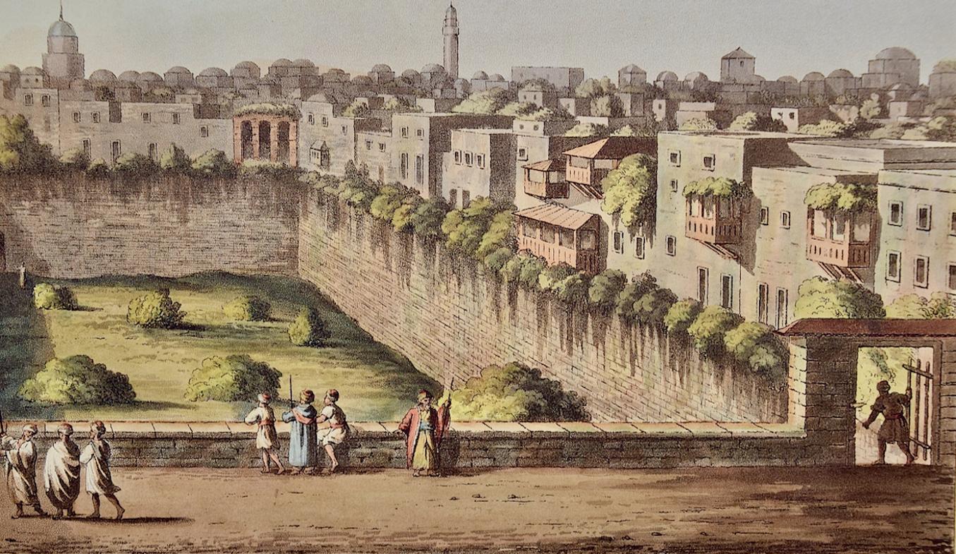 Pool of Bethesda, Jerusalem: A Hand-colored Aquatint & Engraving by L. Mayer - Print by Luigi Mayer