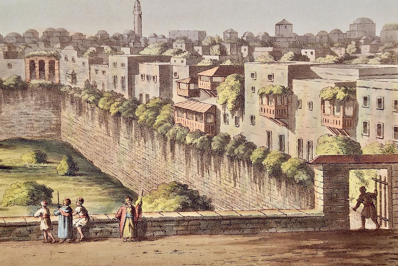Pool of Bethesda, Jerusalem: A Hand-colored Aquatint & Engraving by L. Mayer - Beige Portrait Print by Luigi Mayer