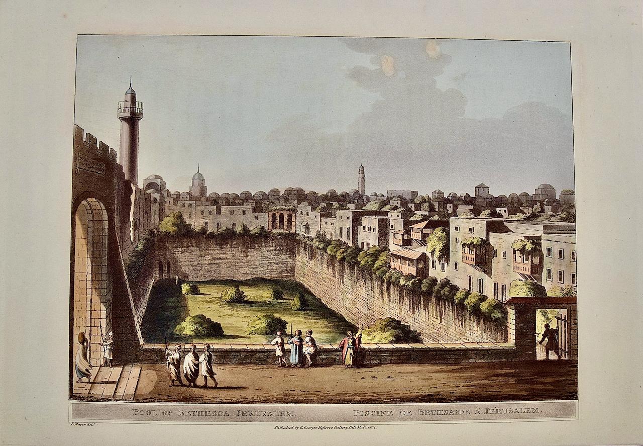 Piscina di Bethesda, Gerusalemme: Un'acquatinta e un'incisione colorata a mano di L. Mayer
