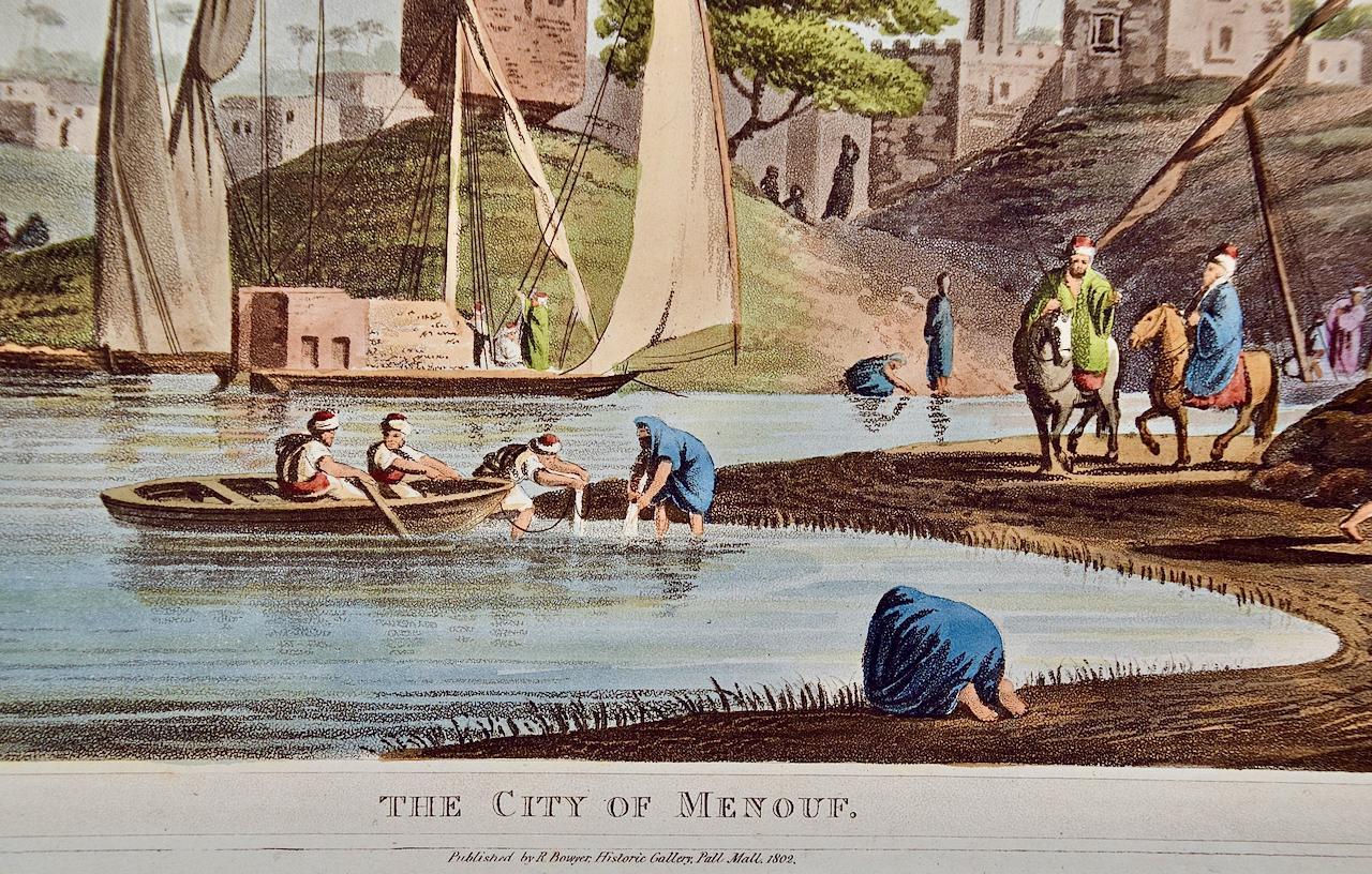 The City of Menouf, Egypt: A Hand-colored Aquatint & Engraving by L. Mayer - Print by Luigi Mayer