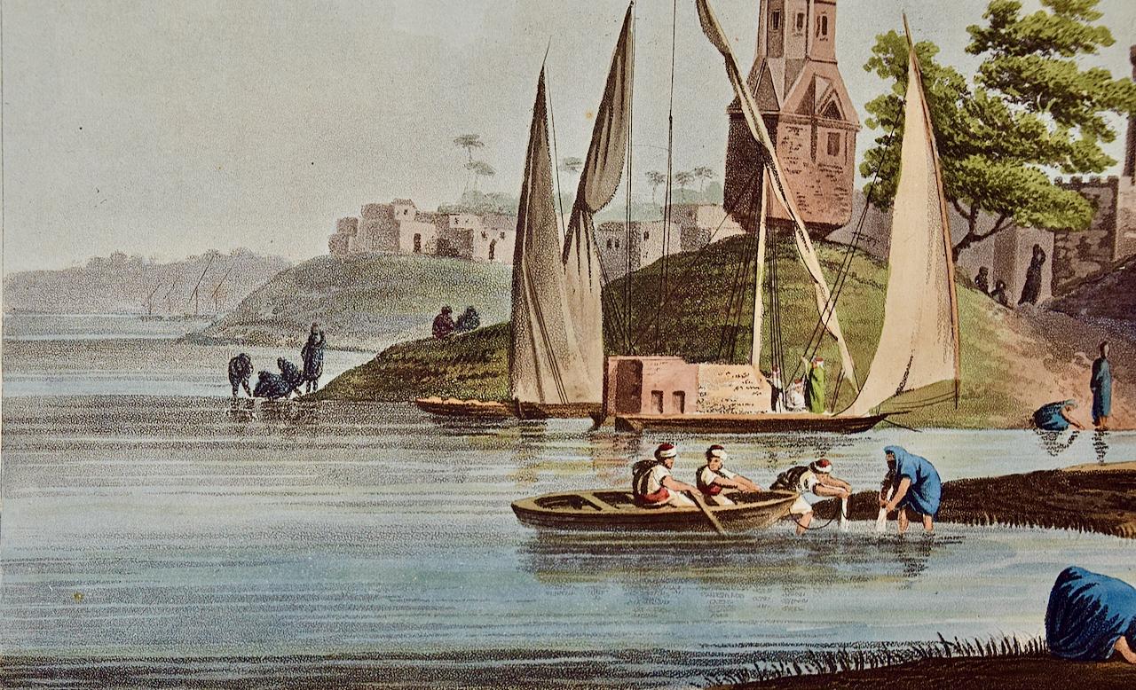 The City of Menouf, Egypt: A Hand-colored Aquatint & Engraving by L. Mayer - Romantic Print by Luigi Mayer